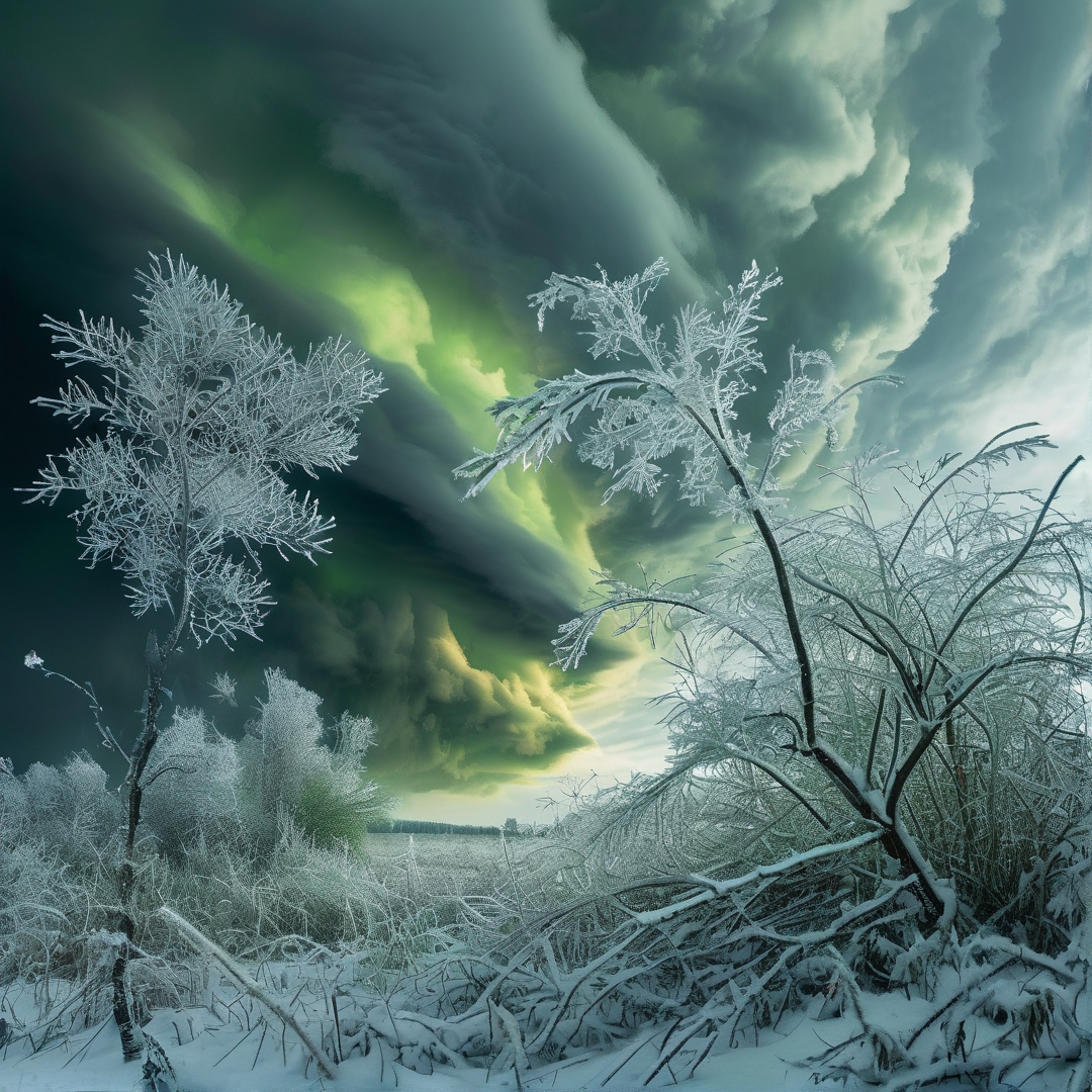 Winter Frost and Green Sky