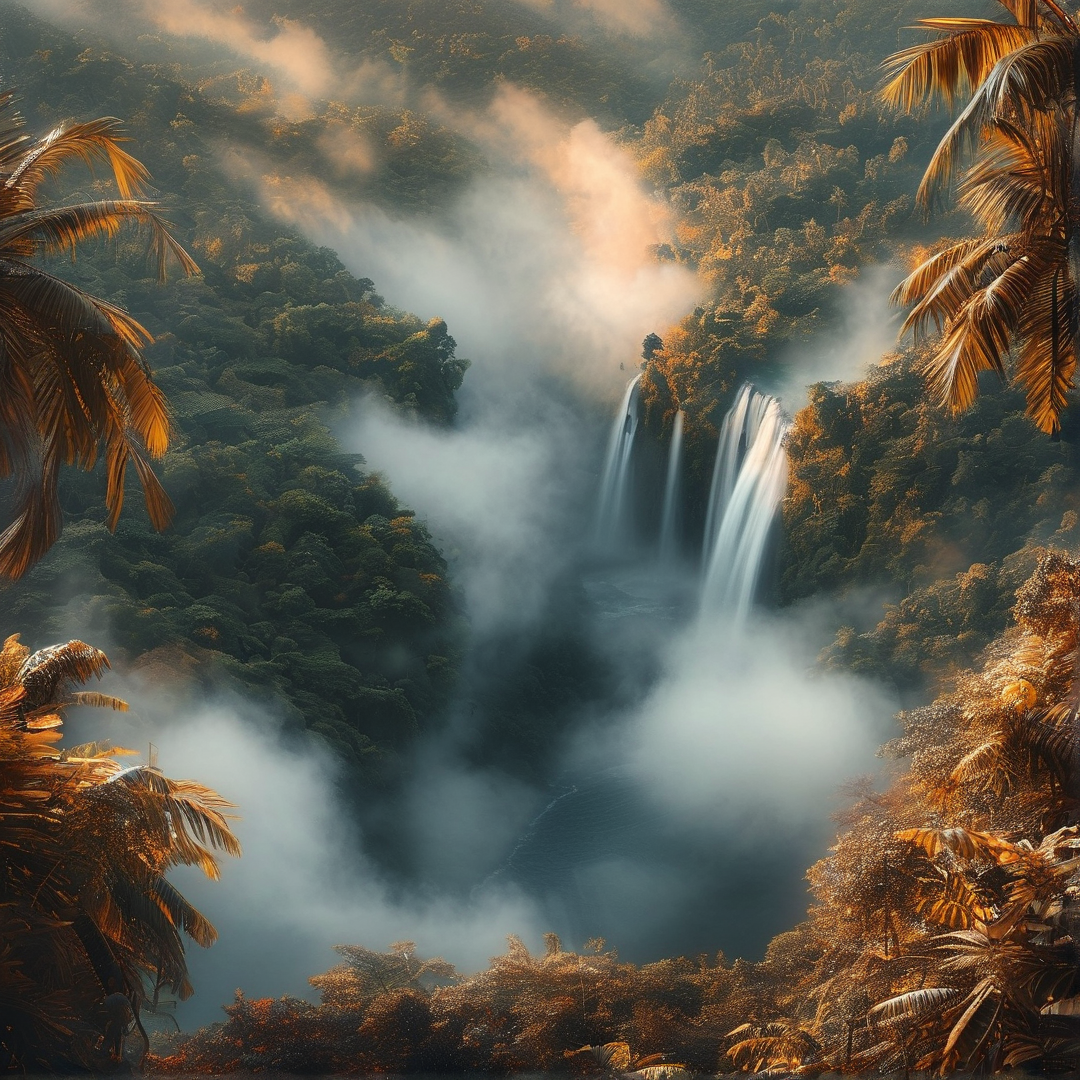 Misty Jungle Waterfall Scene