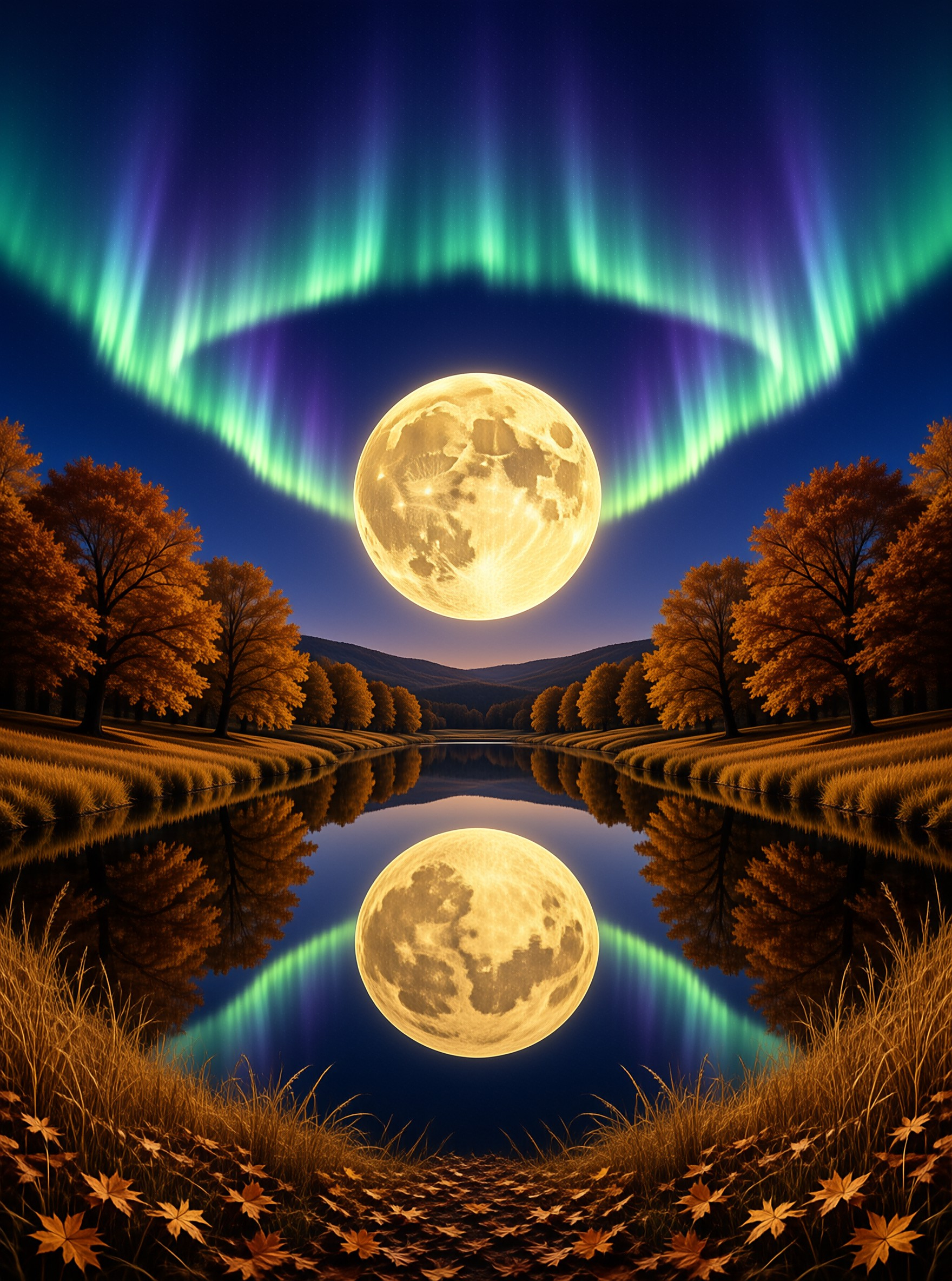 Moonlit Night with Aurora