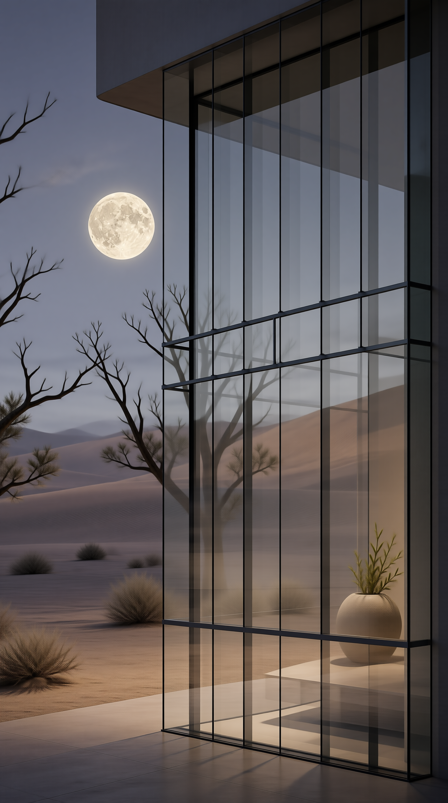 Glass Curtain Pavilion in Desert Night