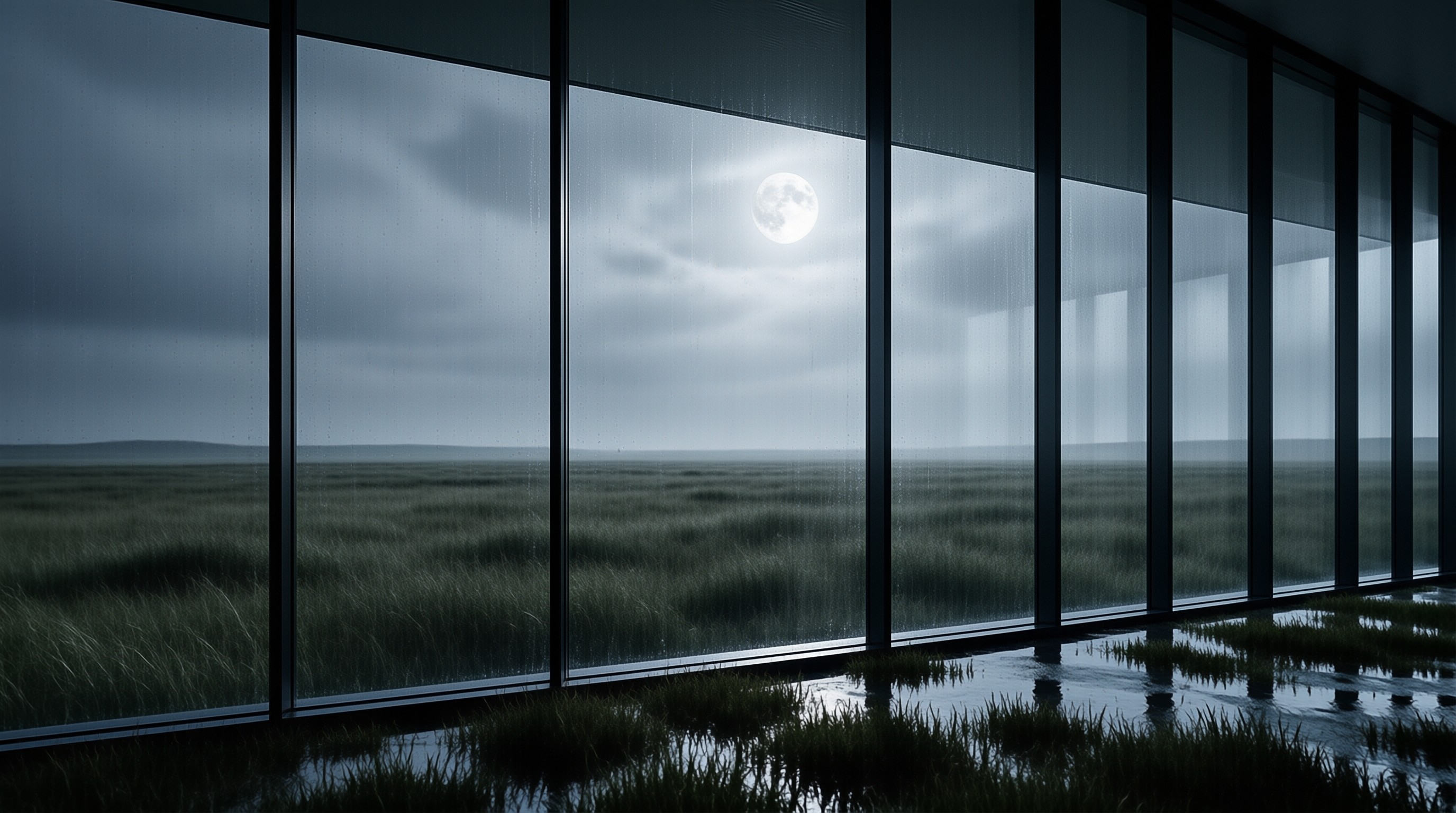 Moonlit Rainy Night View