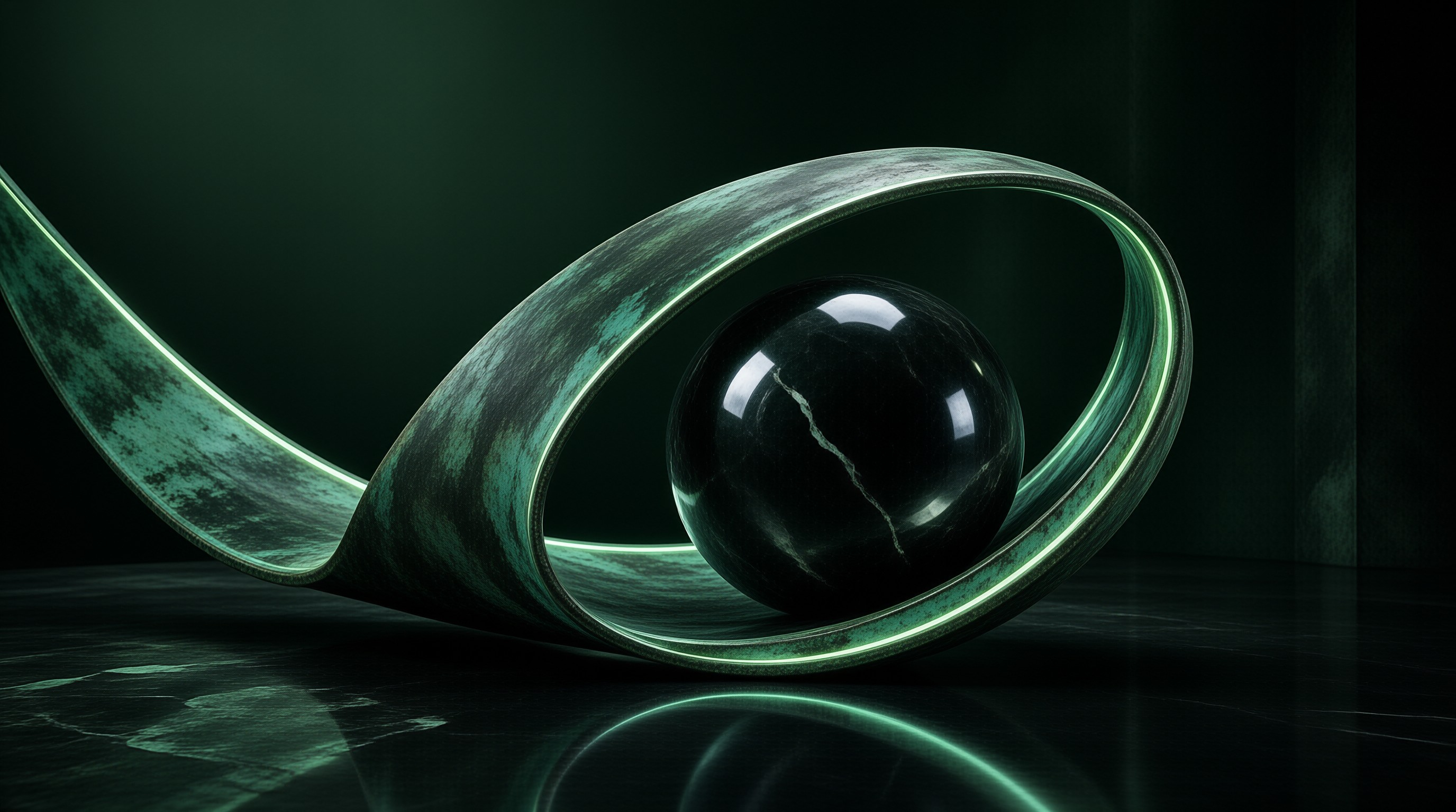 Cracked Sphere in Green Ribbon