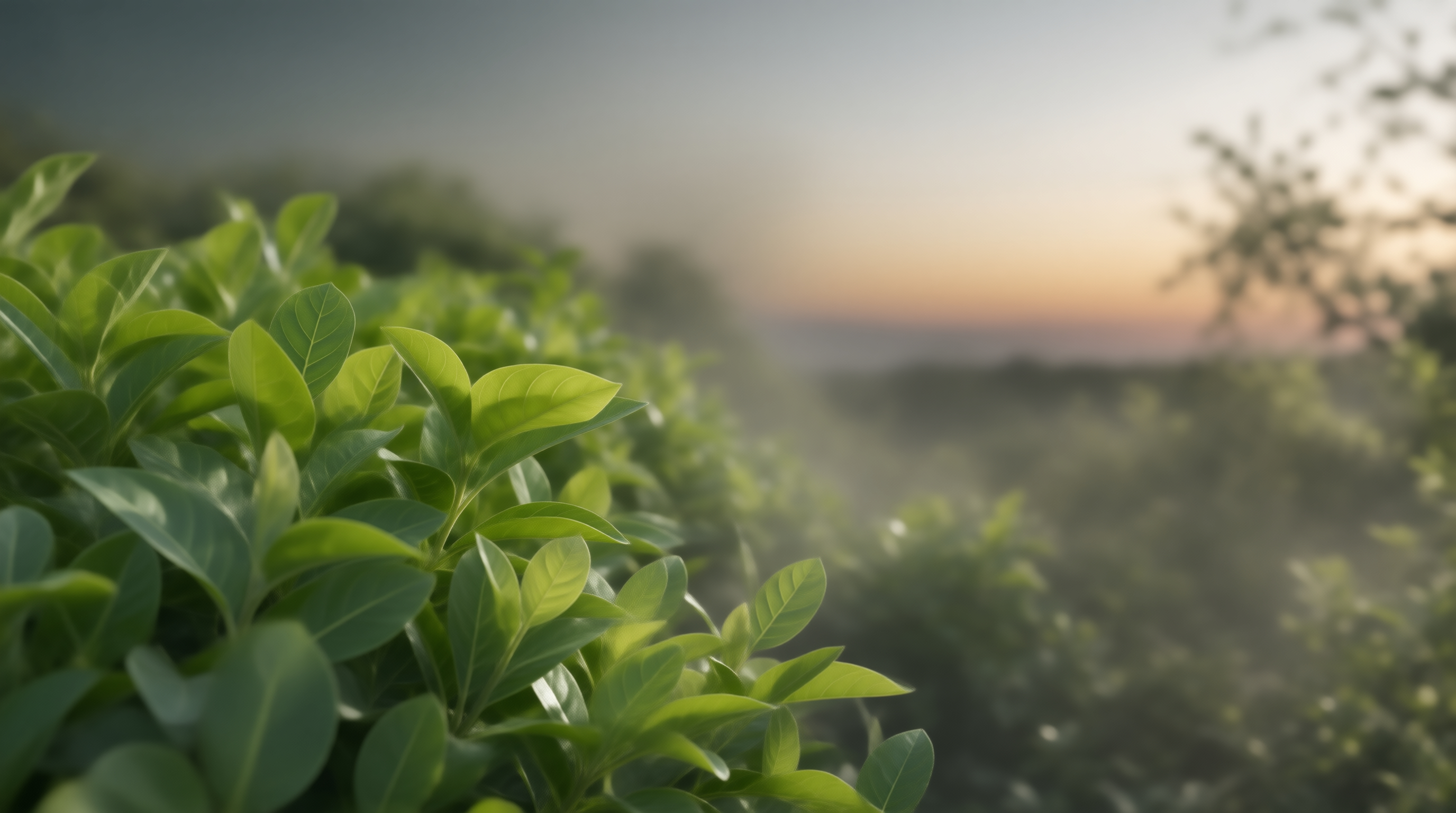 Misty Sunset Green Leaves