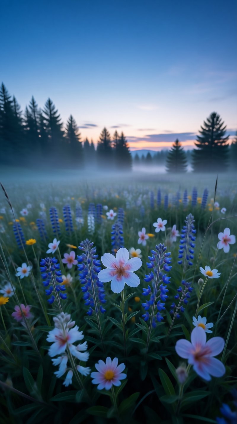 Wildflowers in Morning Mist
