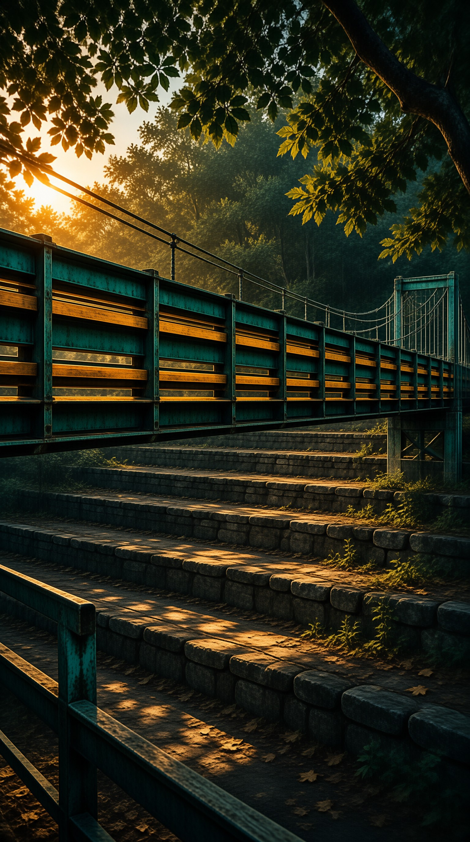 Golden Hour Forest Bridge