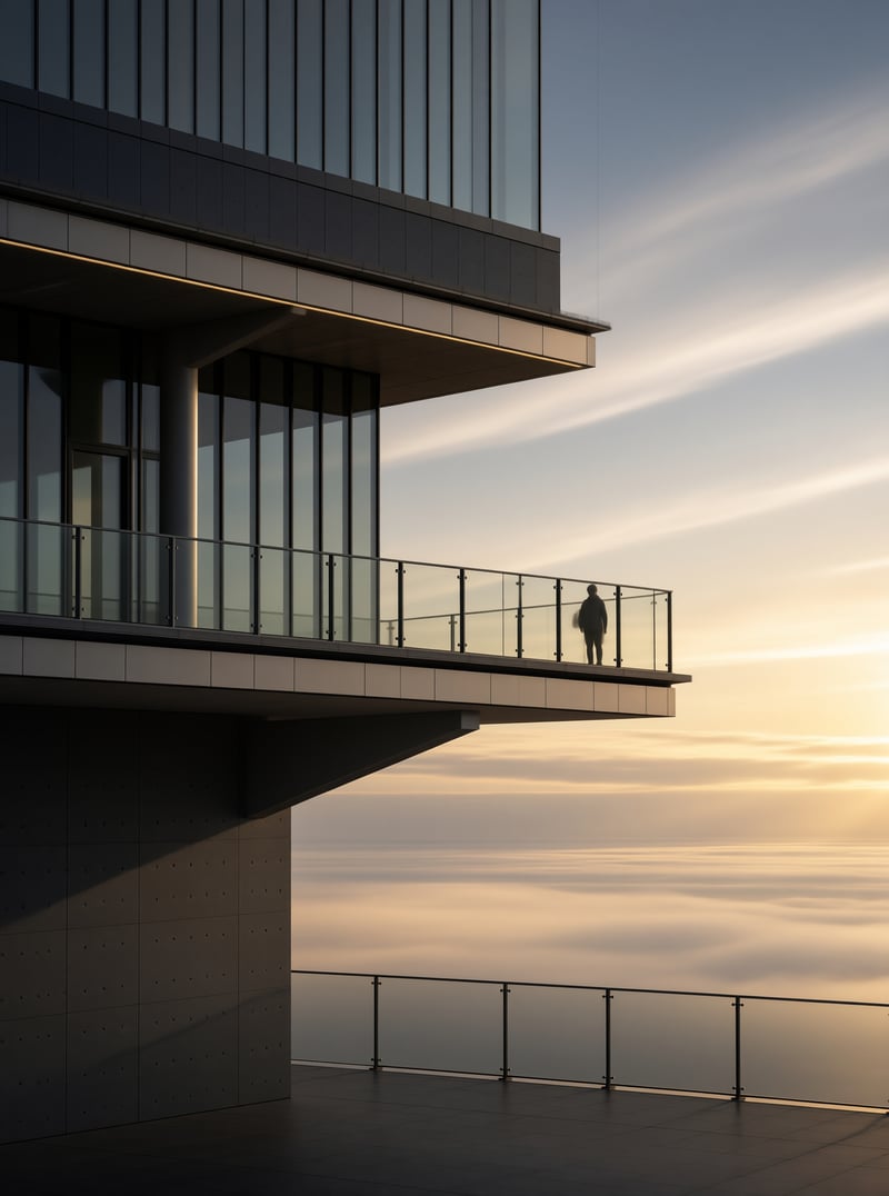 Silhouette on Modern Balcony