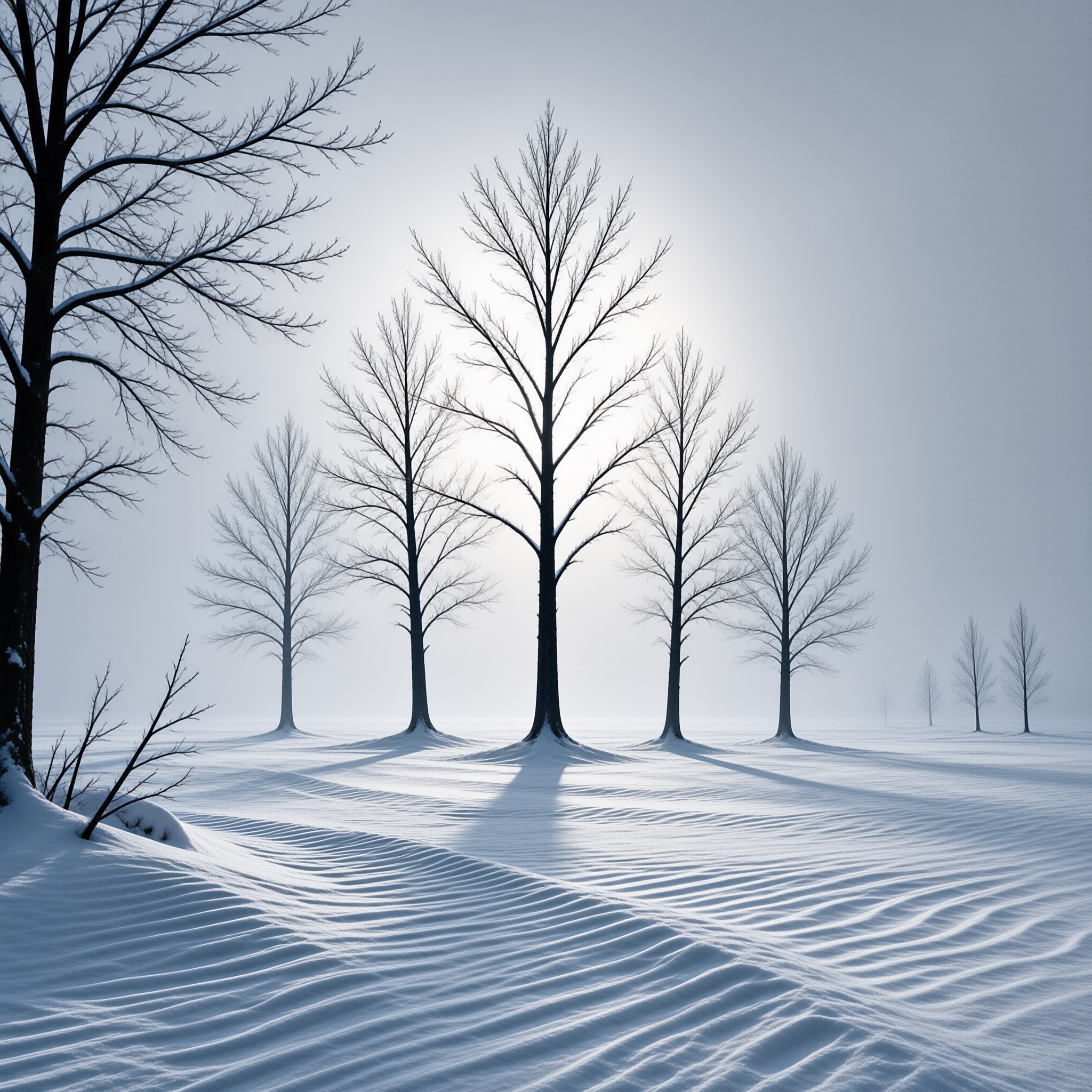 Winter Snowscape with Bare Trees