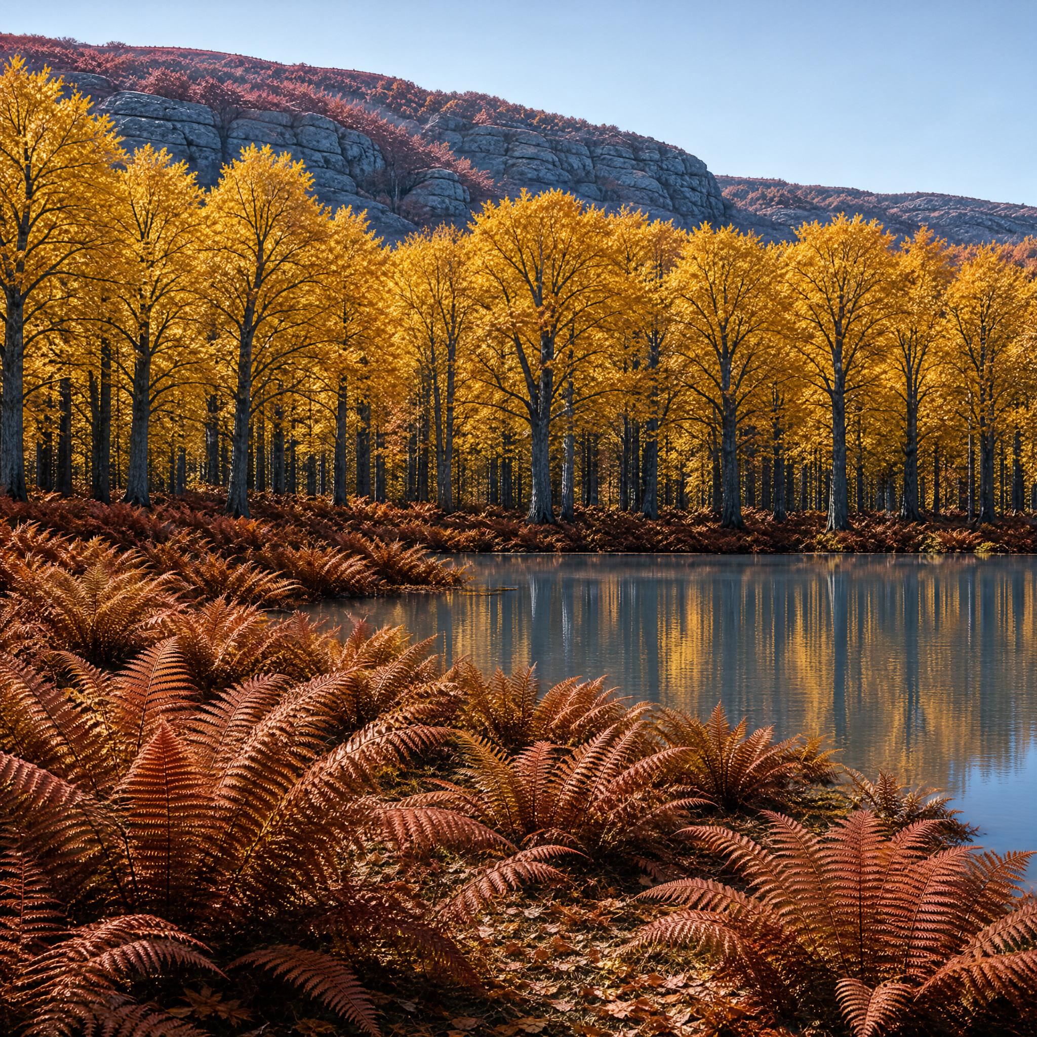 Autumn Lake with Golden Trees