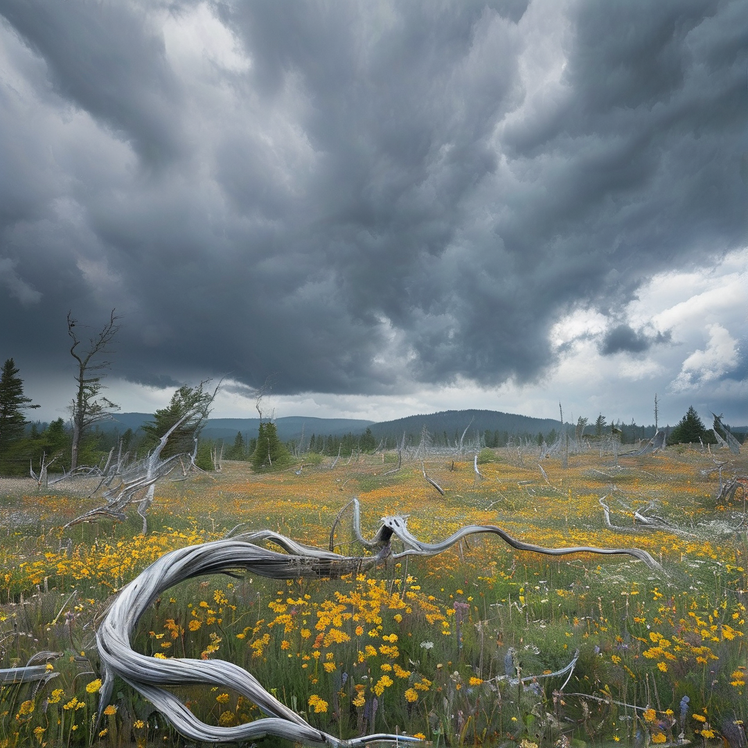 Stormy Meadow with Dead Trees