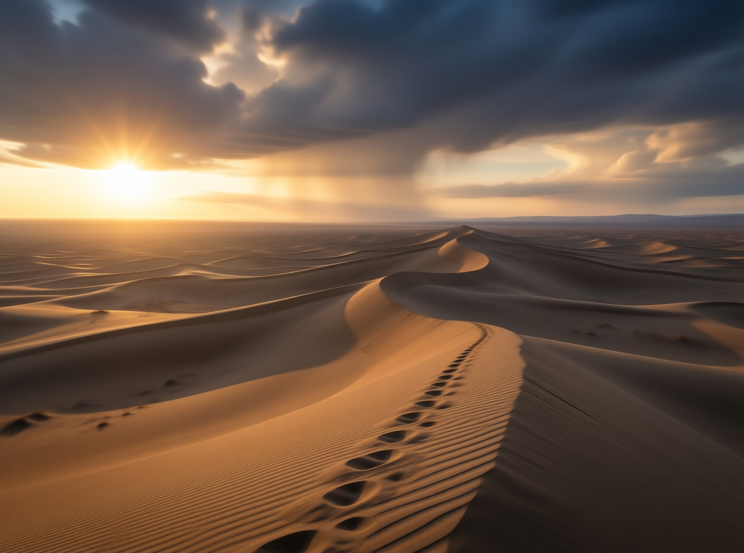 Desert Sunset with Footprints