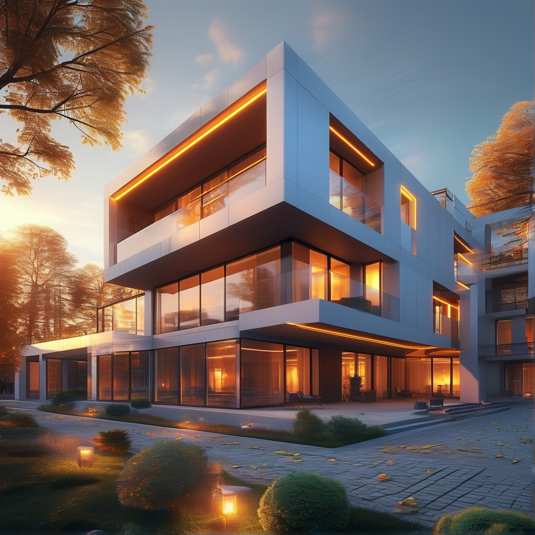 Minimalist Villa in Autumn Garden