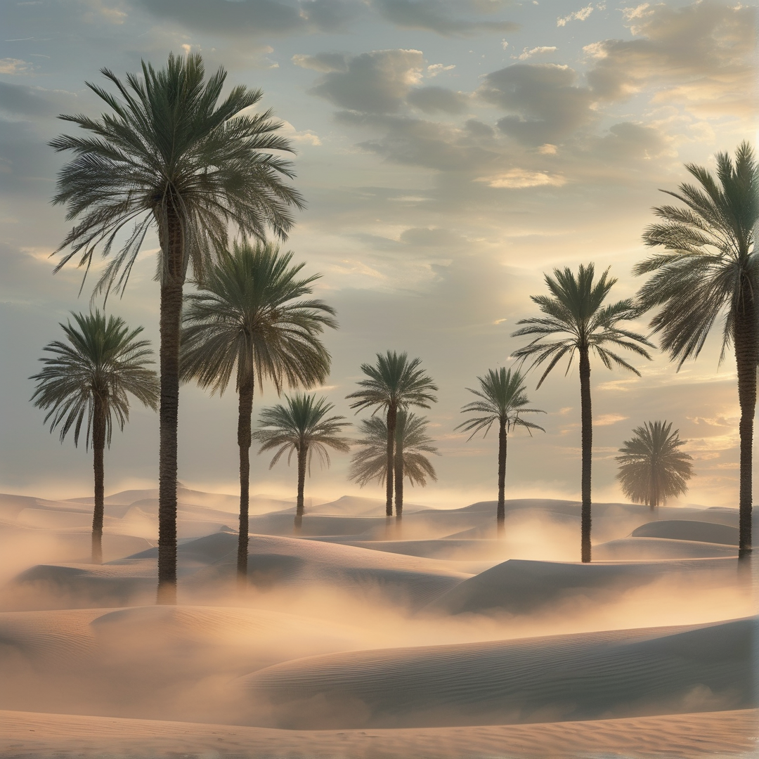 Misty Desert Oasis Scene