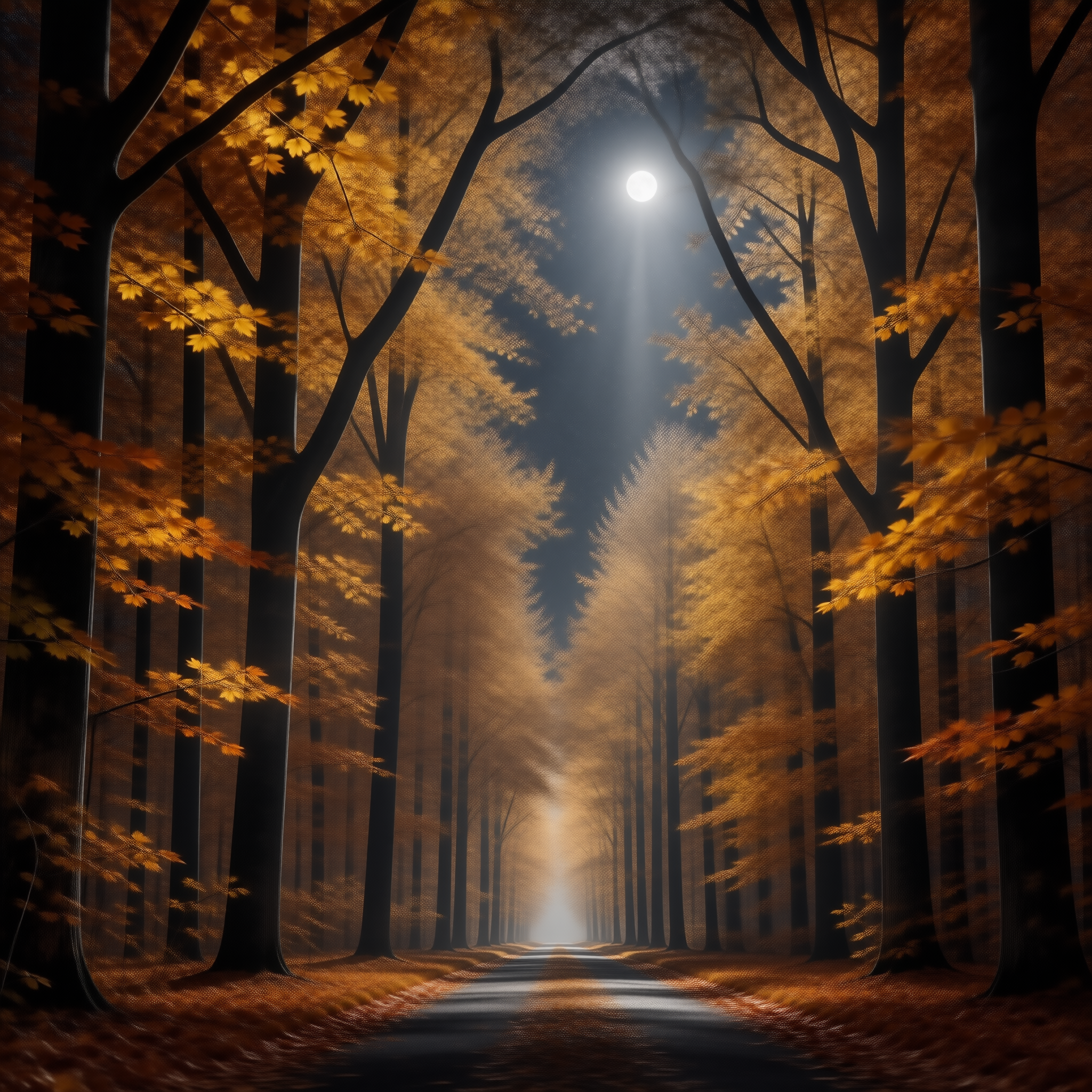 Moonlit Autumn Forest Path