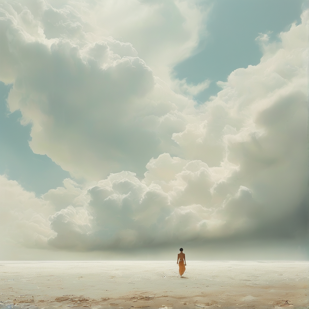 Lone Walk Under Giant Clouds