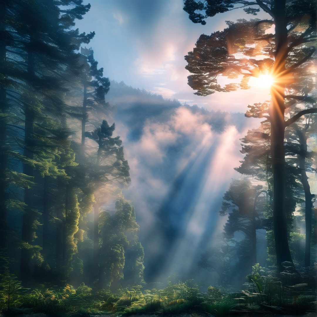 Sunlit Misty Forest