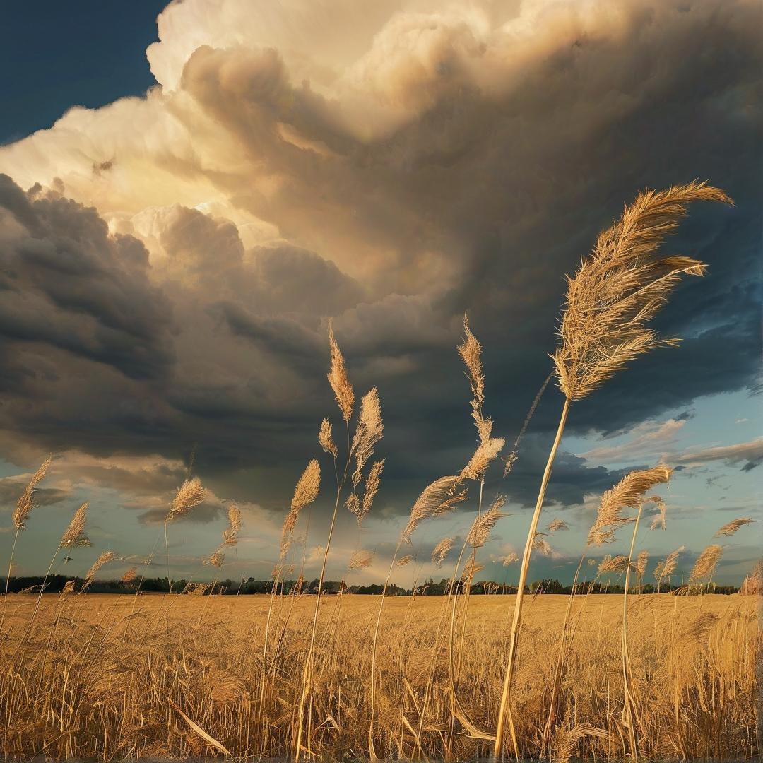 Golden Grass Under Stormy Sky