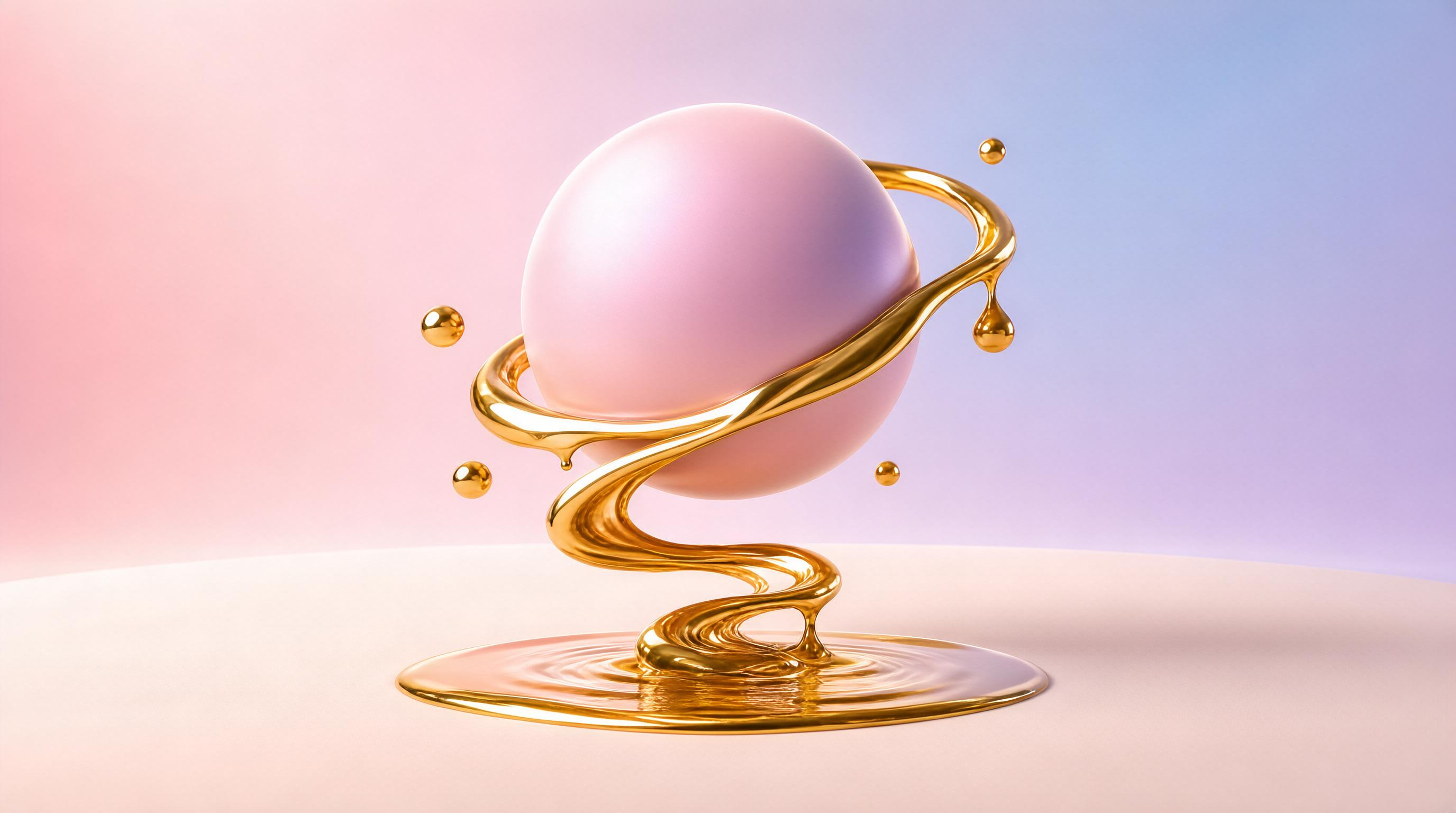 Pink Sphere with Golden Liquid Spiral