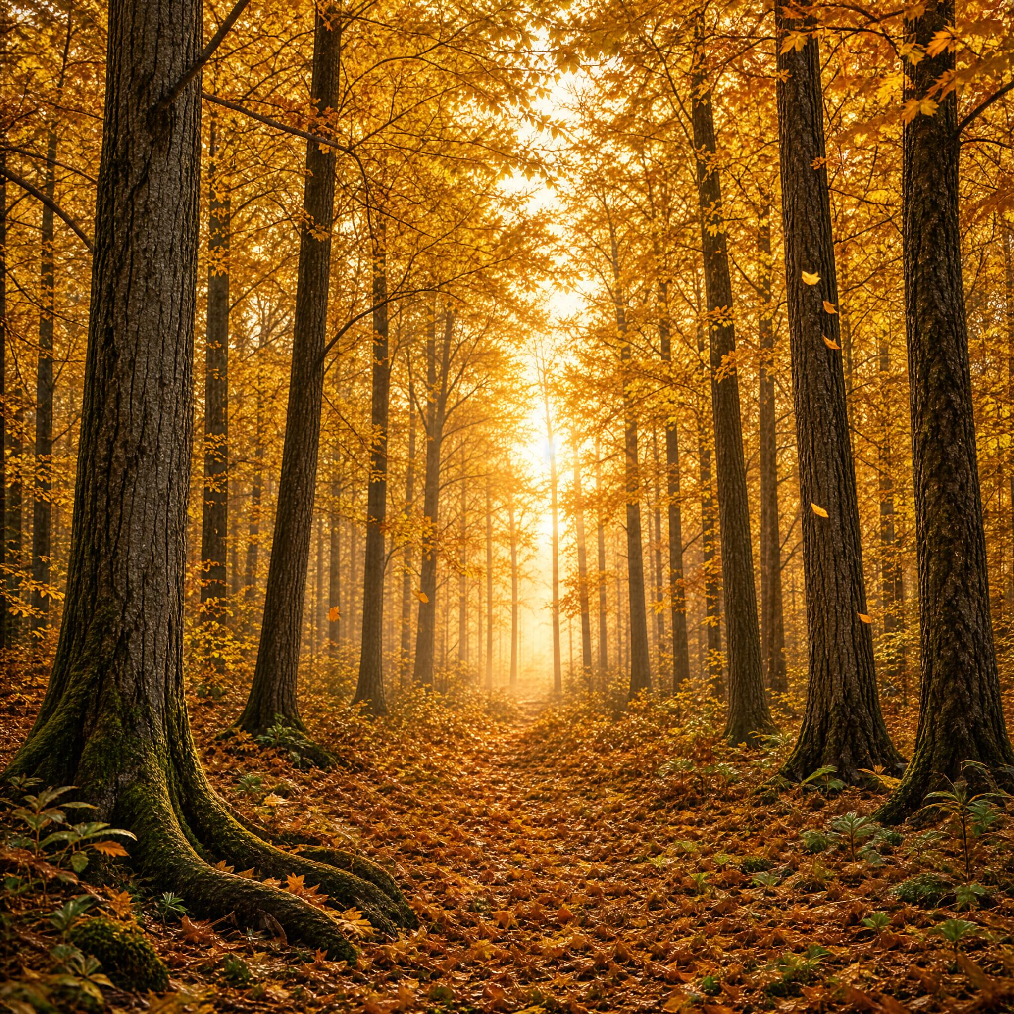 Sunlit Autumn Forest Path