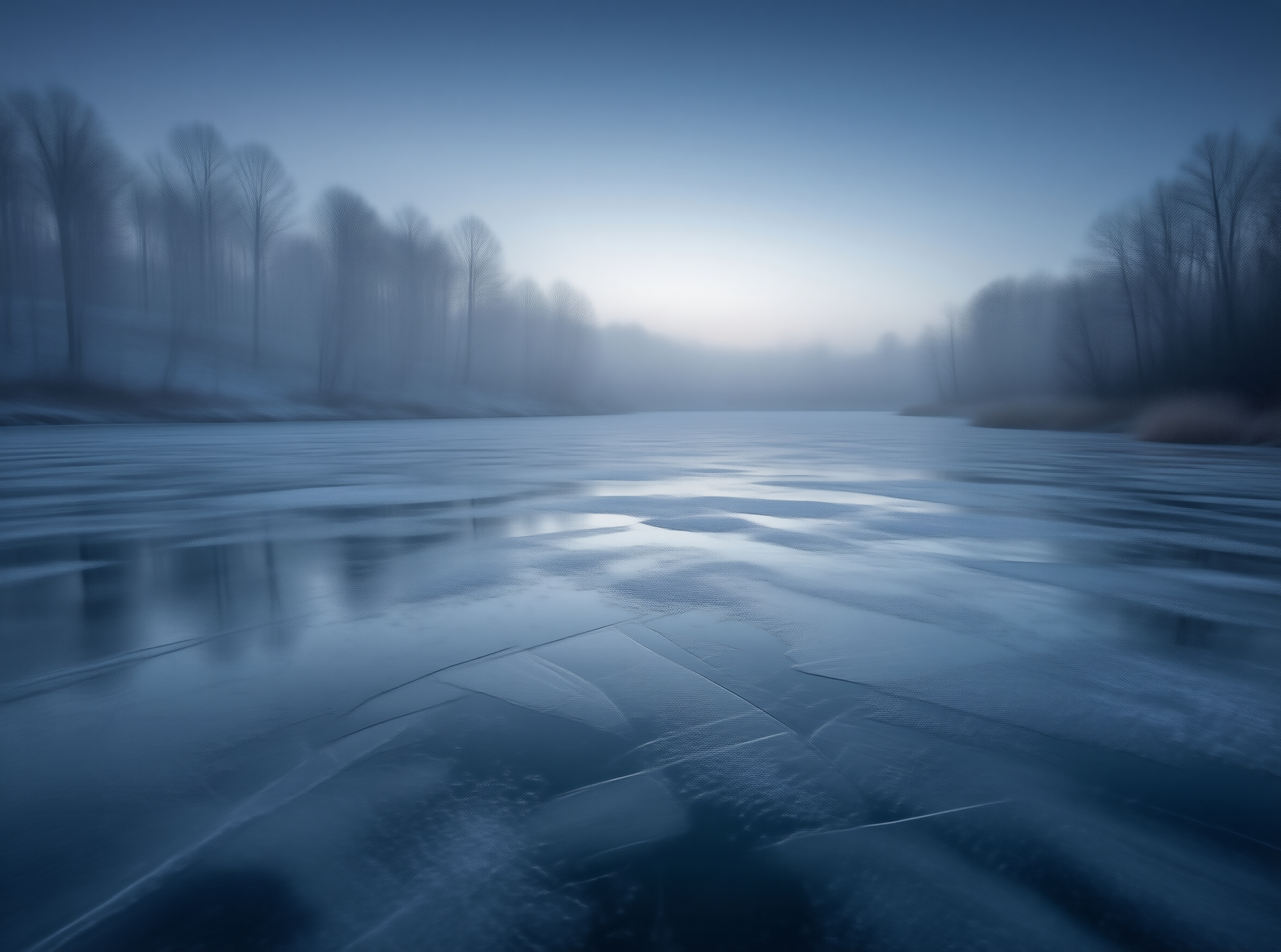 Frozen Lake in Winter Mist