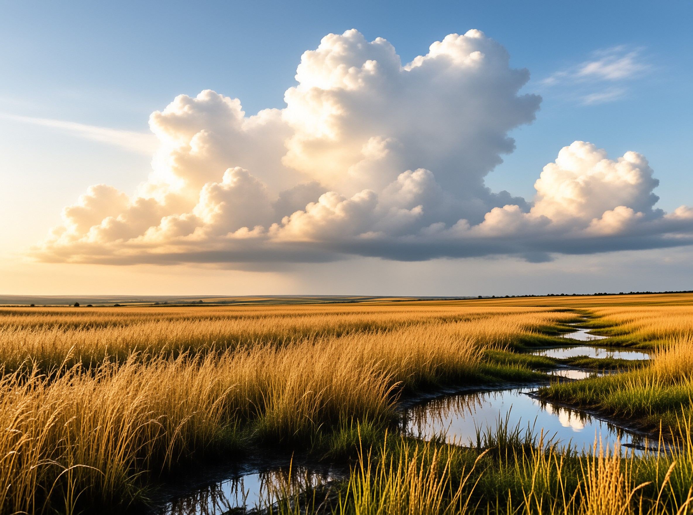 Golden Grassland with Clouds