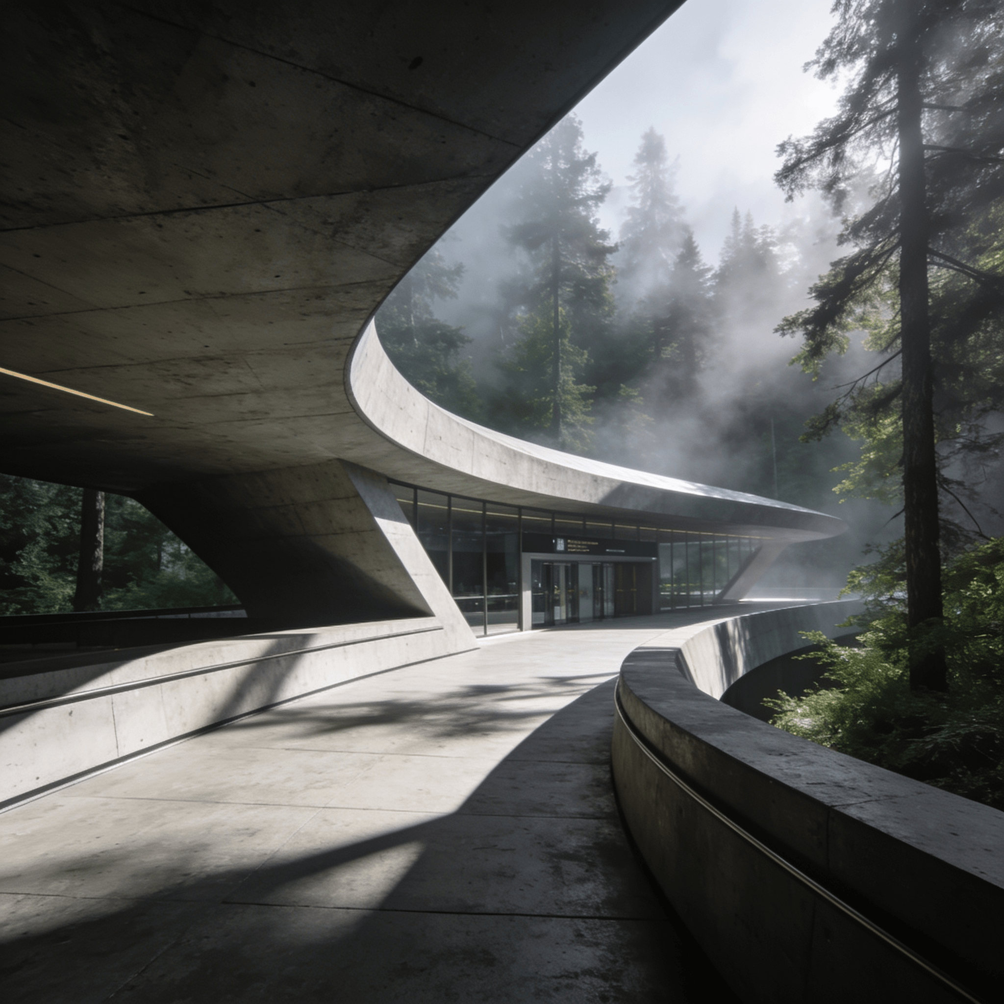 Terminal with Curved Concrete — Misty Forest