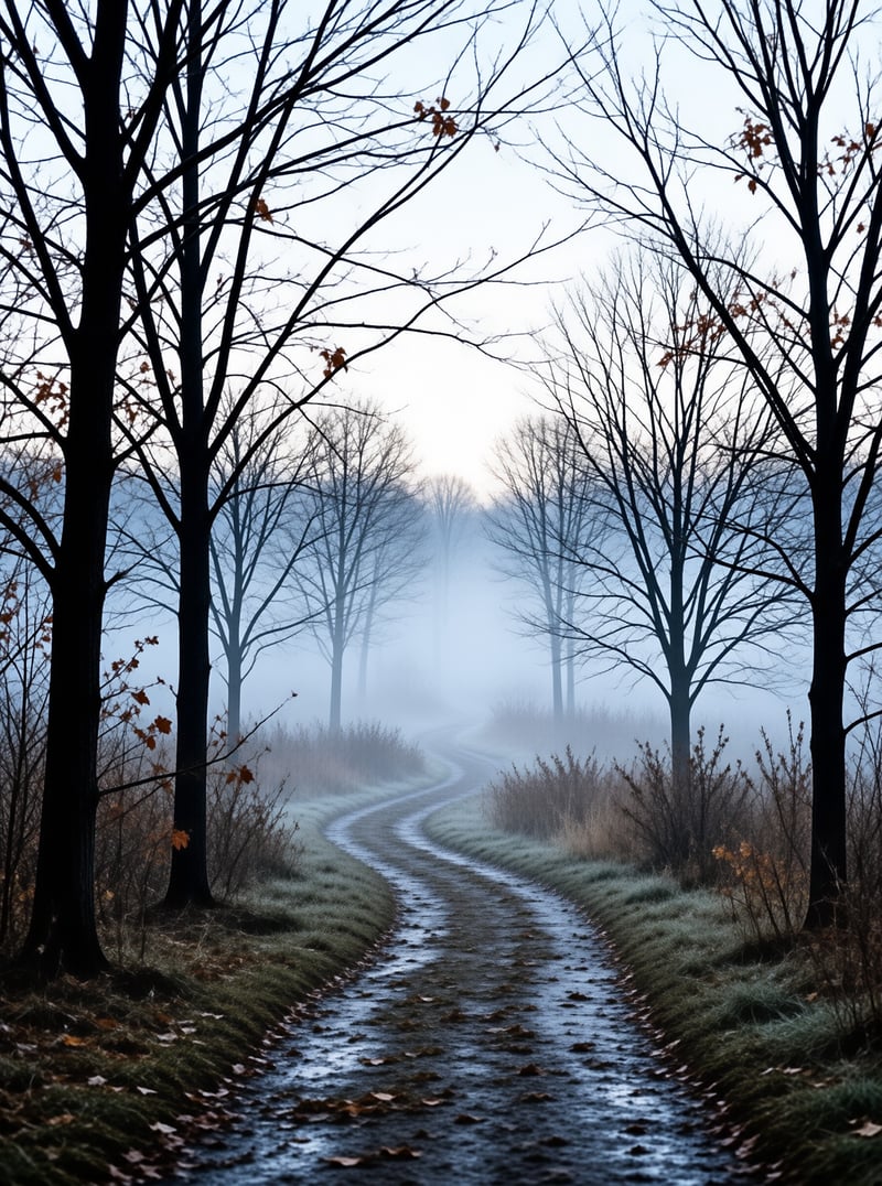 Foggy Path in Woods