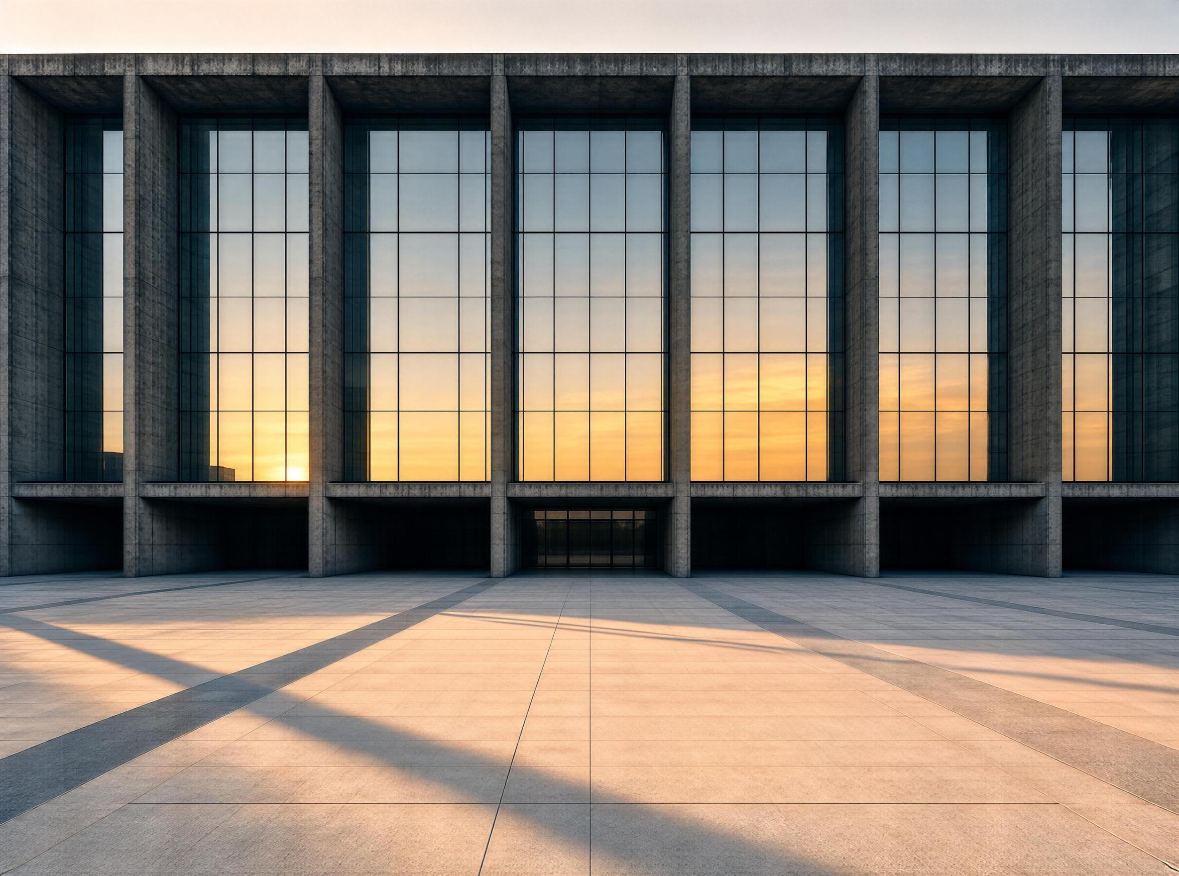 Brutalist Facade at Sunset