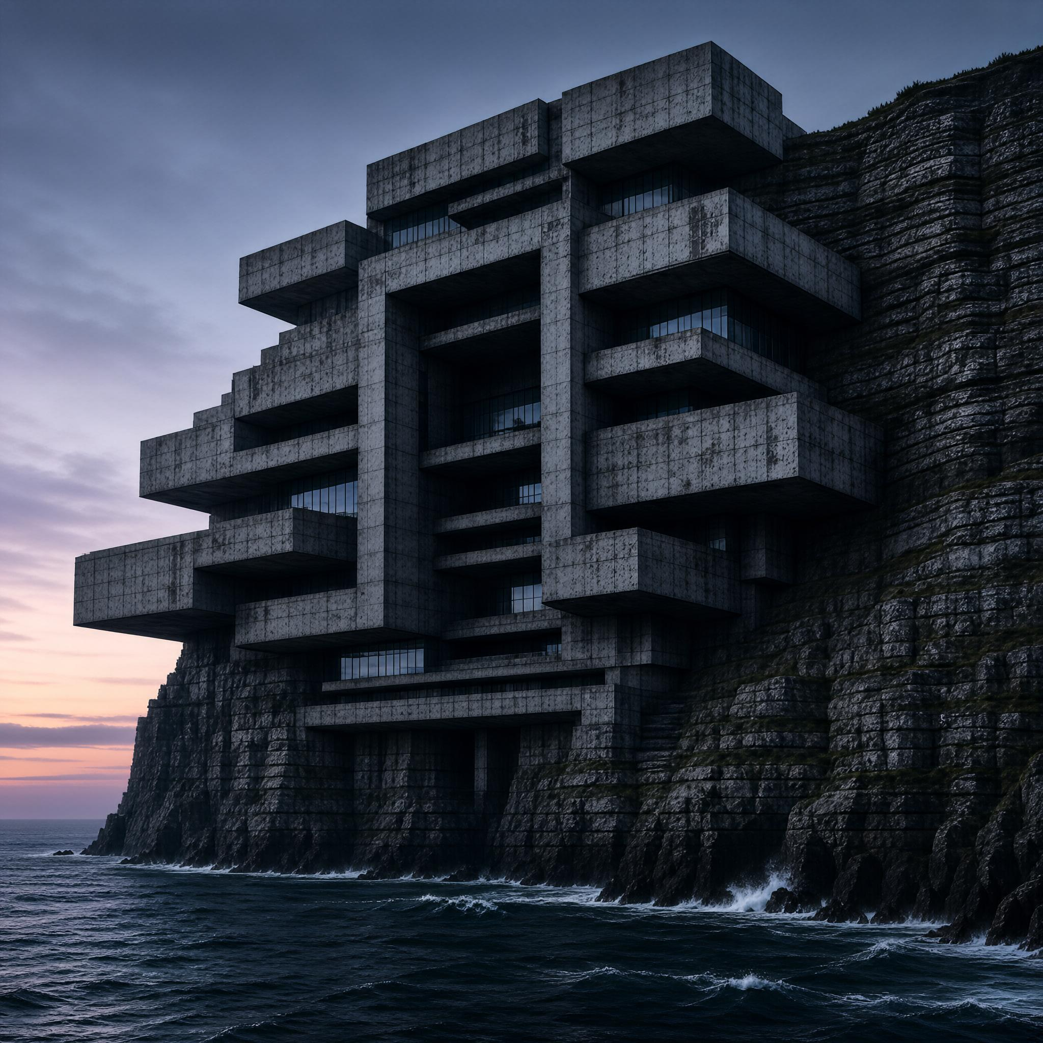 Brutalist Building on Cliff