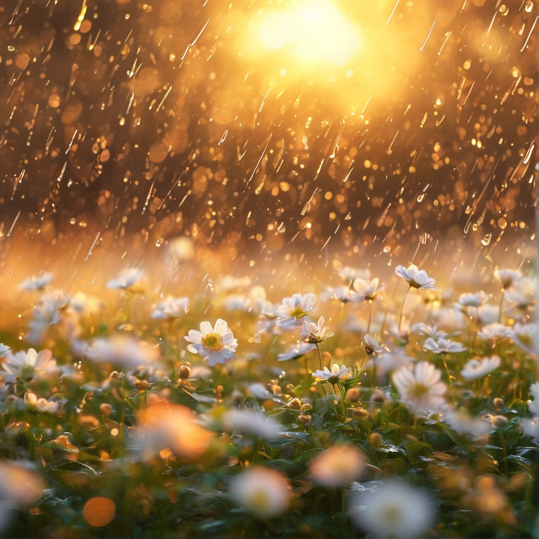 Golden Rain on White Flowers