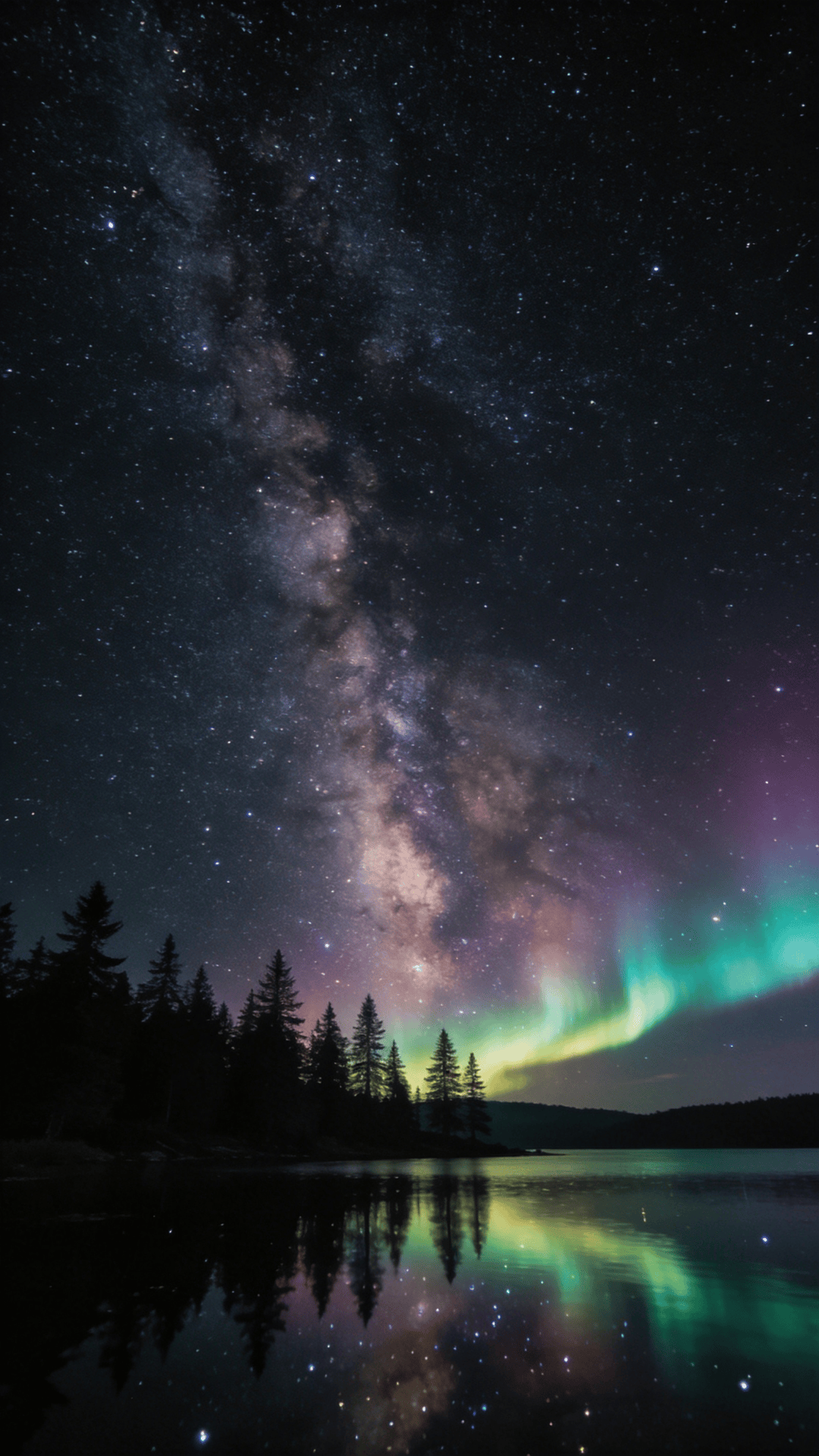 Starlight Aurora Over Pines