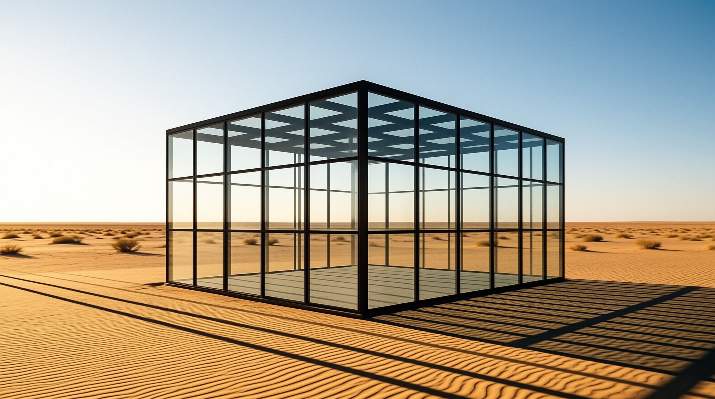 Glass Cube House in Desert