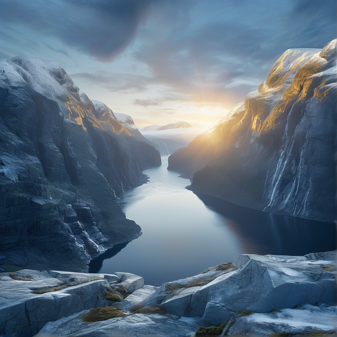Sunlit Snowy Mountain Valley
