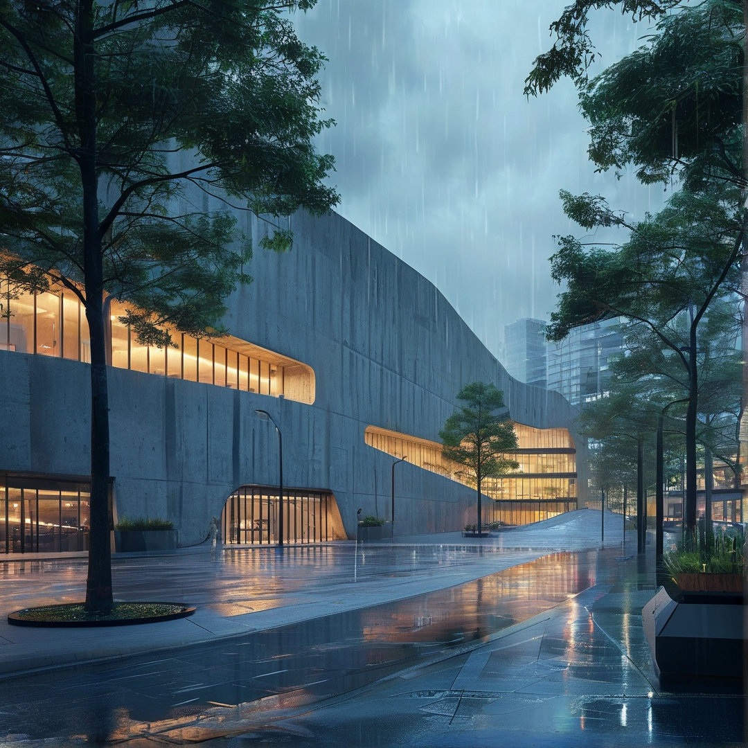 Modern Architecture in Rain