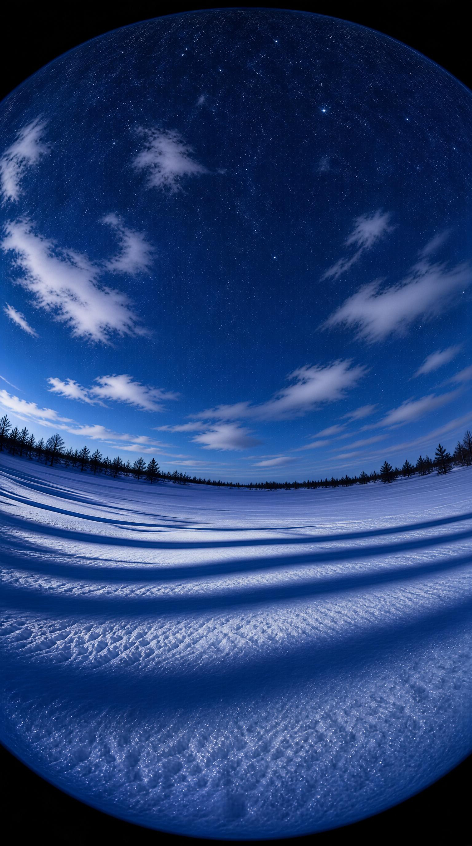 Snowy Night Sky with Stars