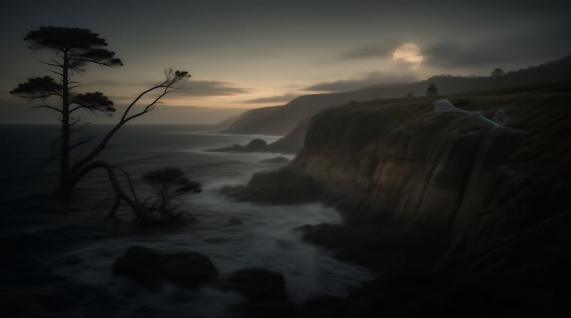 Moonlit Coastal Cliffs at Dusk