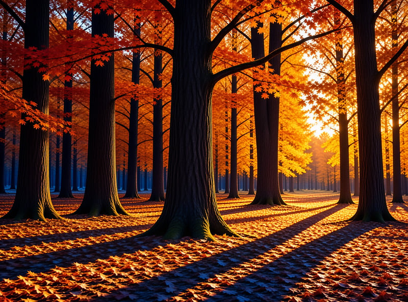Sunlit Autumn Forest