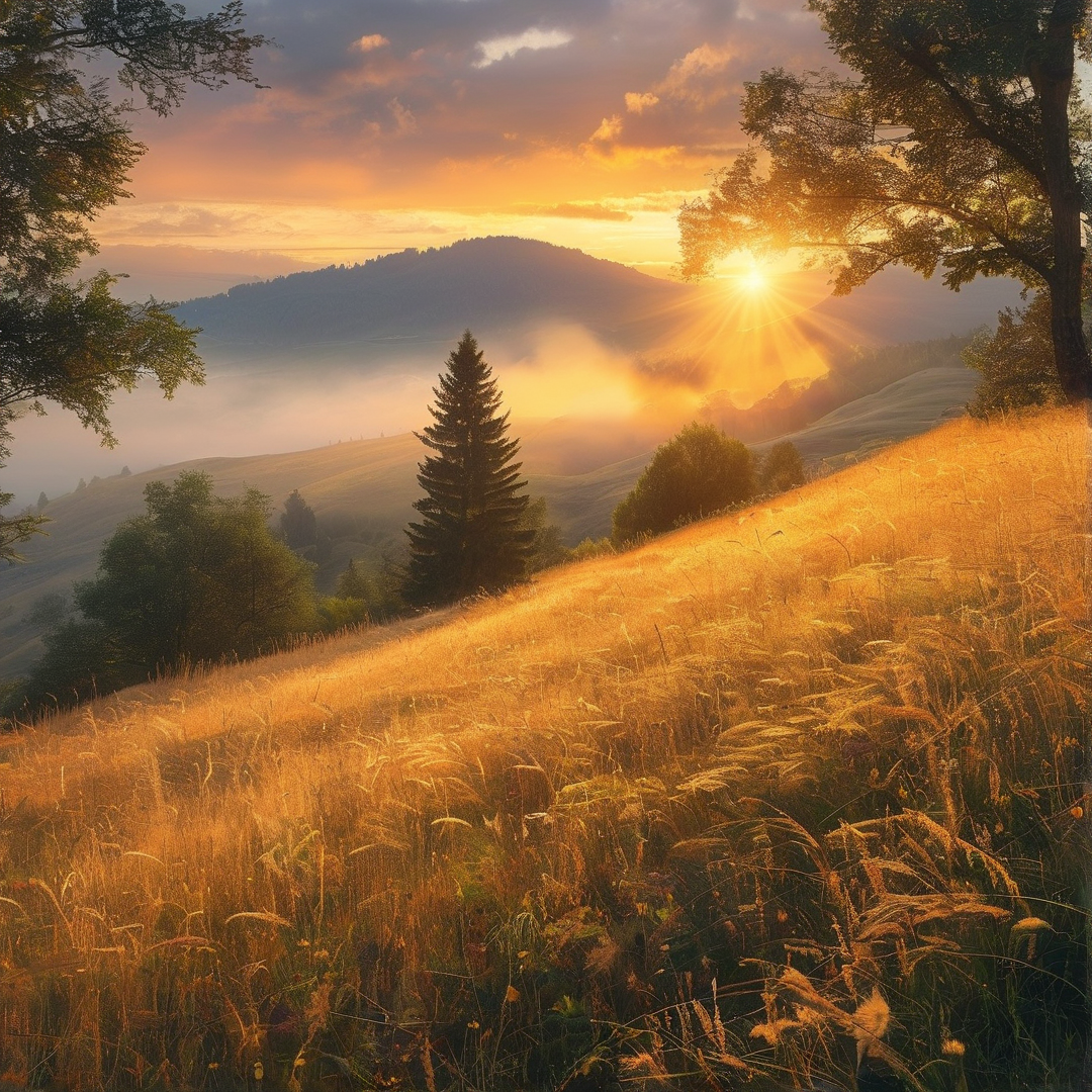 Sunset Over Misty Hills