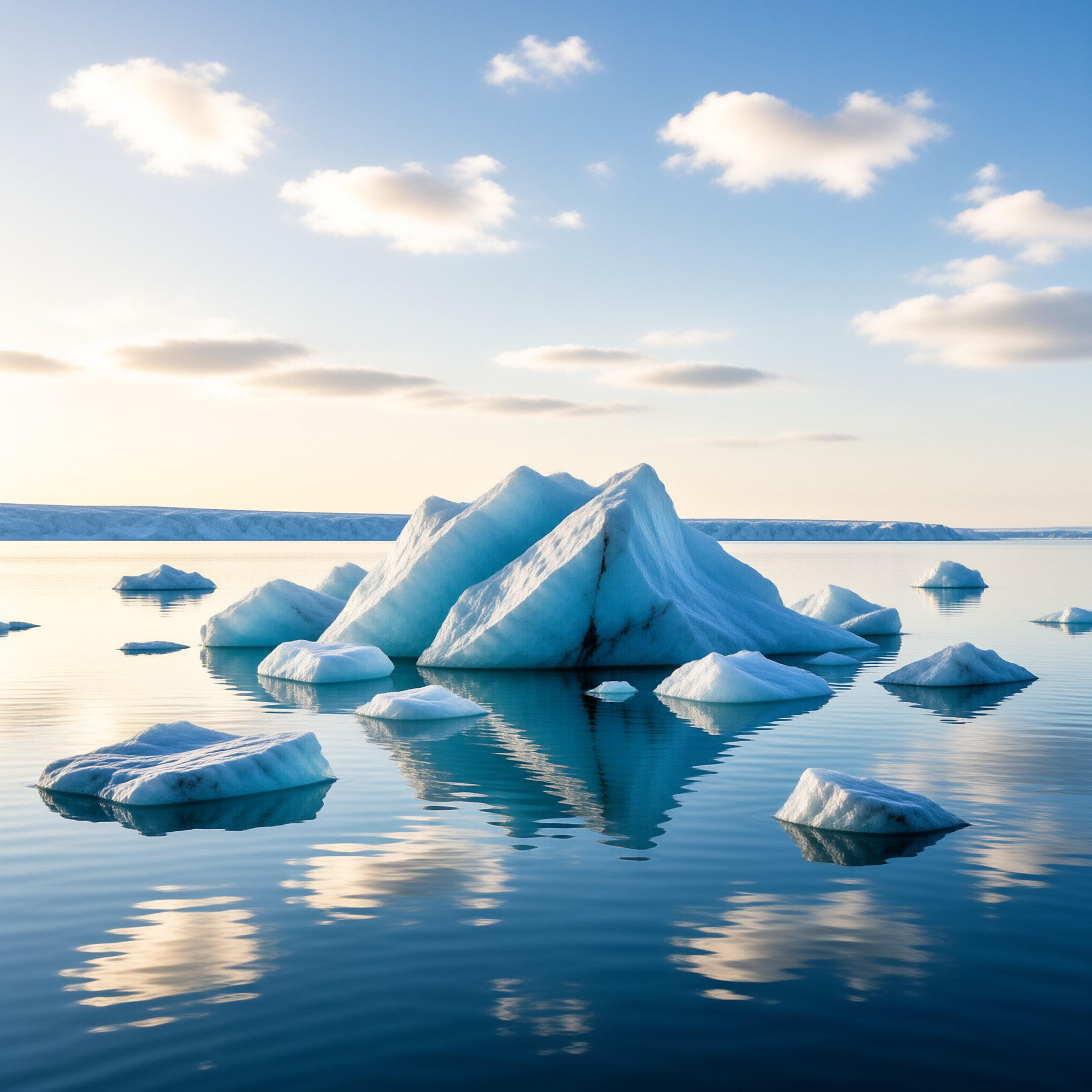 Arctic Icebergs on Calm Sea