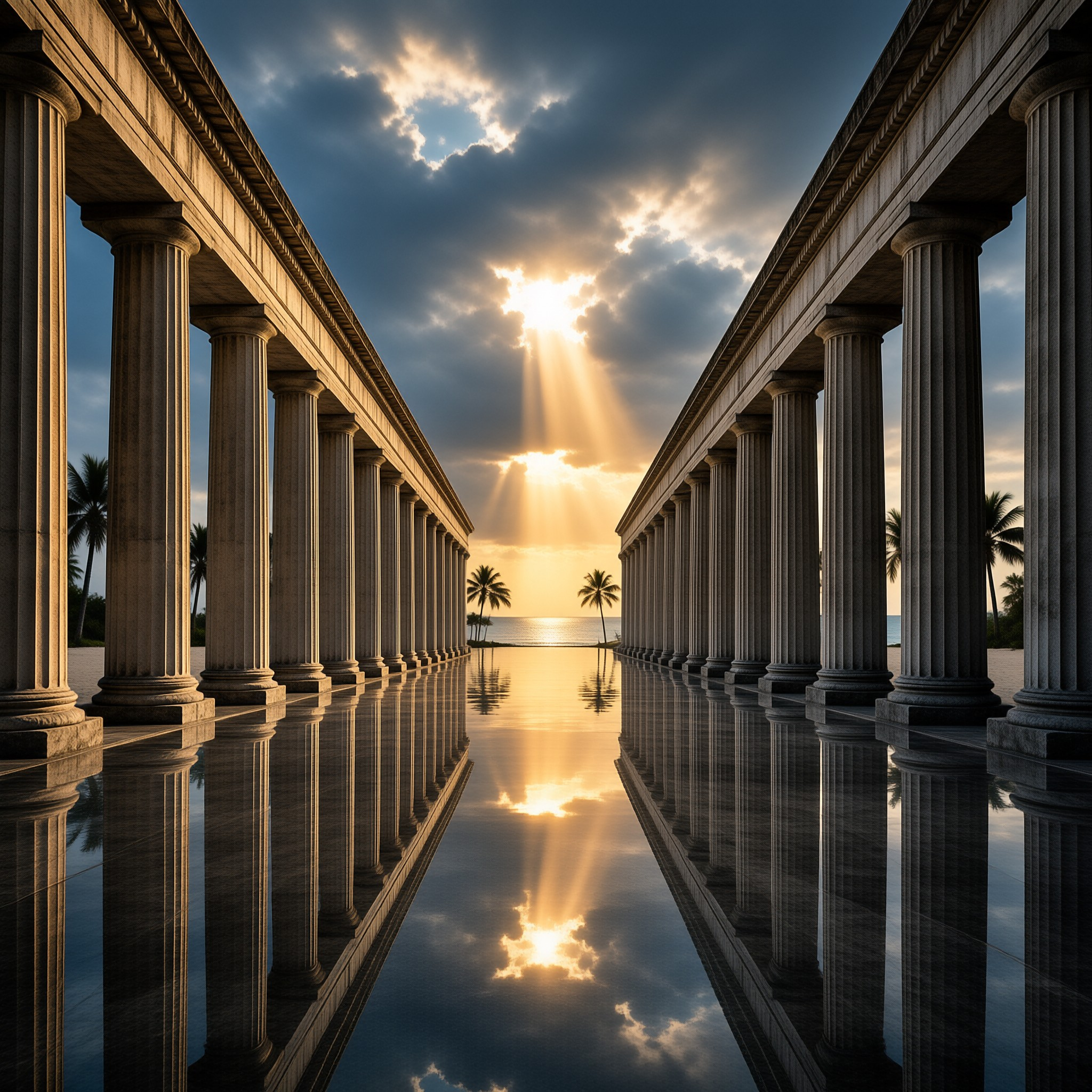 Sunlit Colonnade Reflection