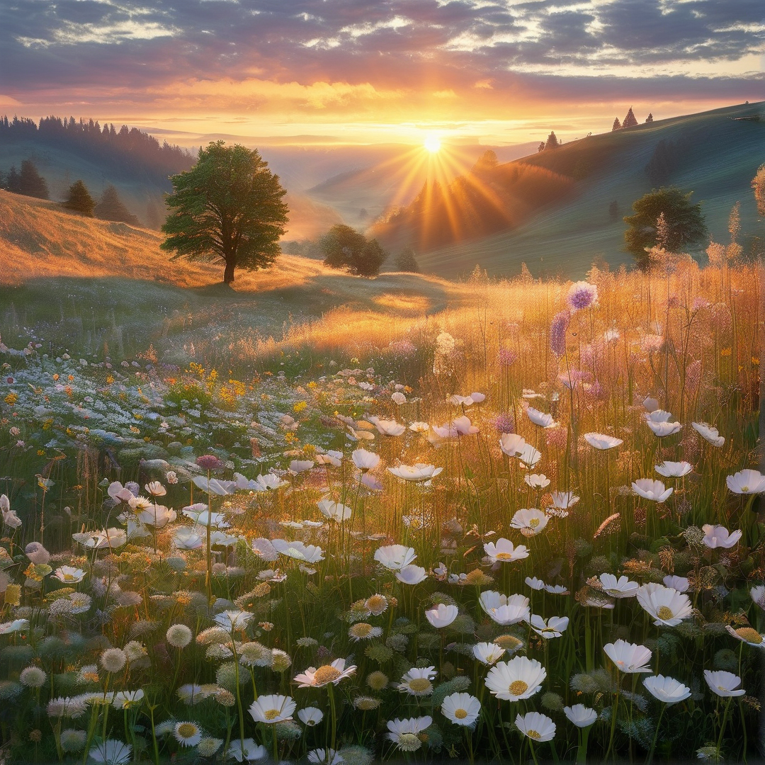 Sunrise Over Flowery Meadow