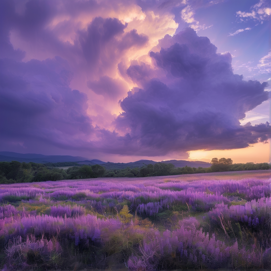 Purple Flower Field at Sunset