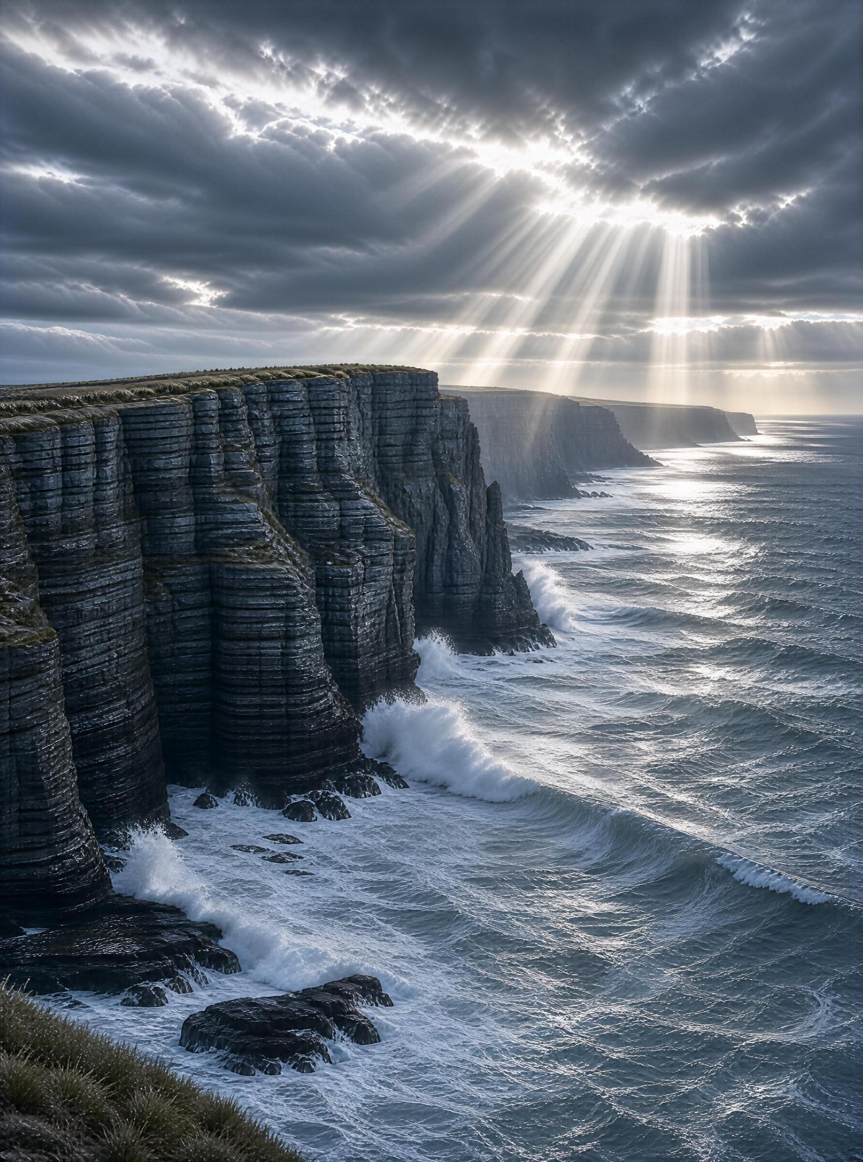Sunlight Over Coastal Cliffs