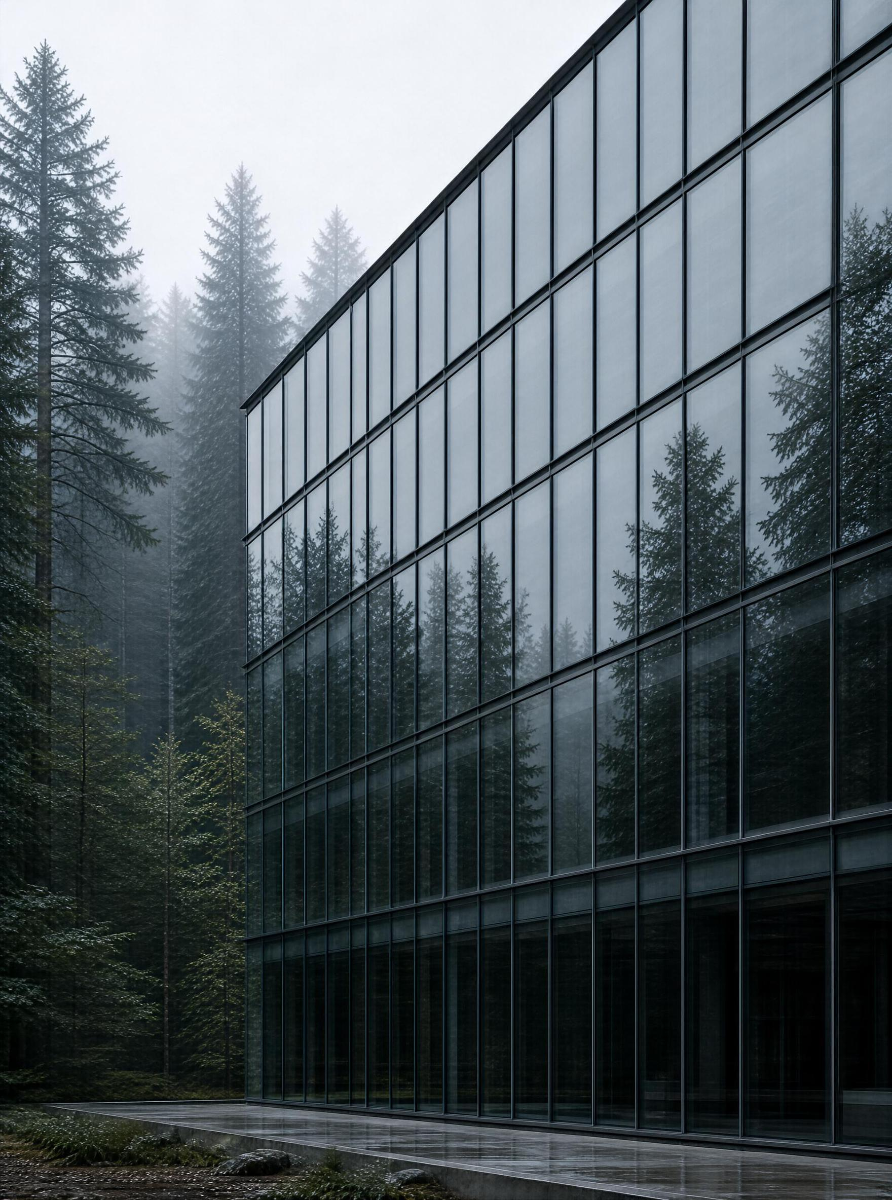 Glass Building in Forest