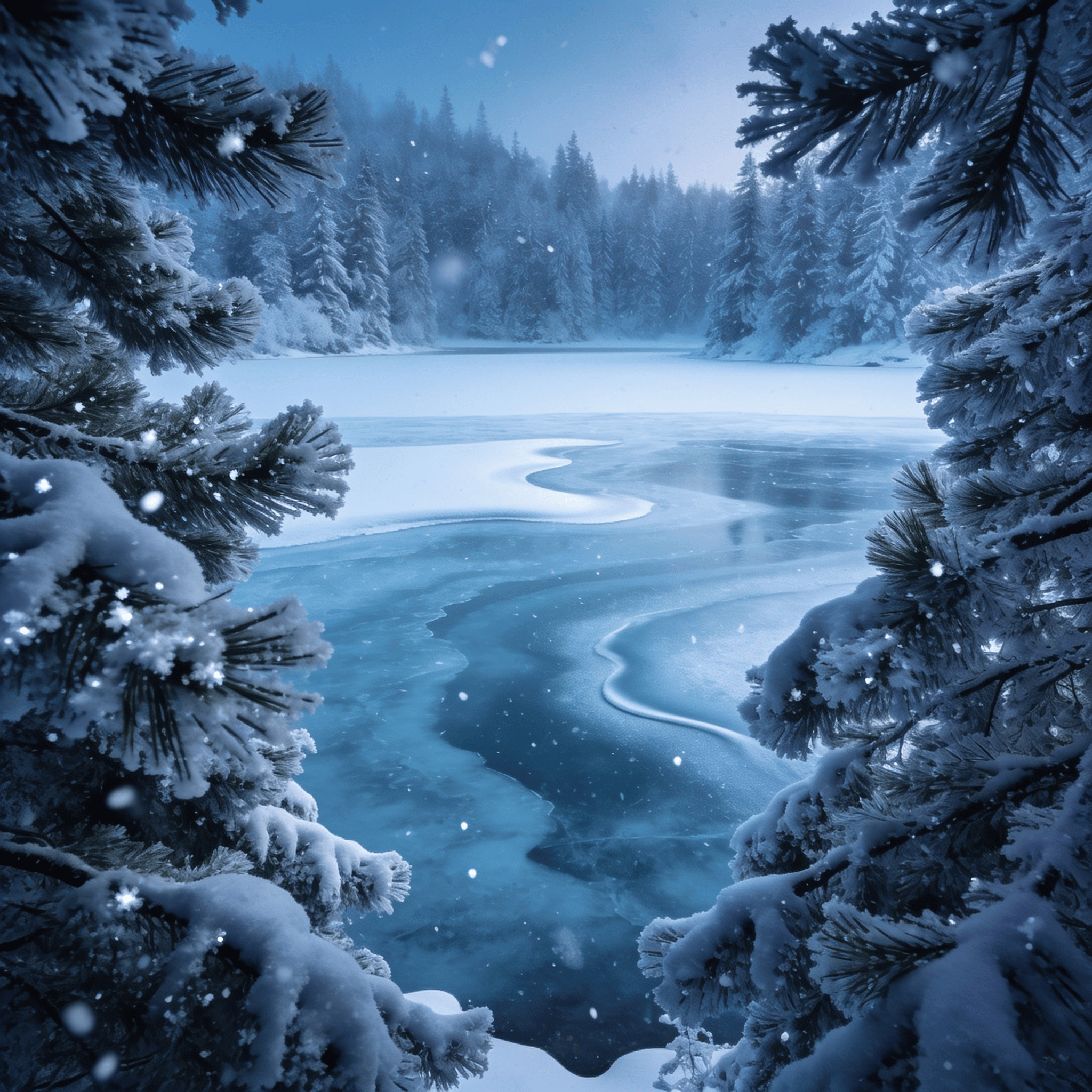 Frozen Lake Beneath Quiet Pines