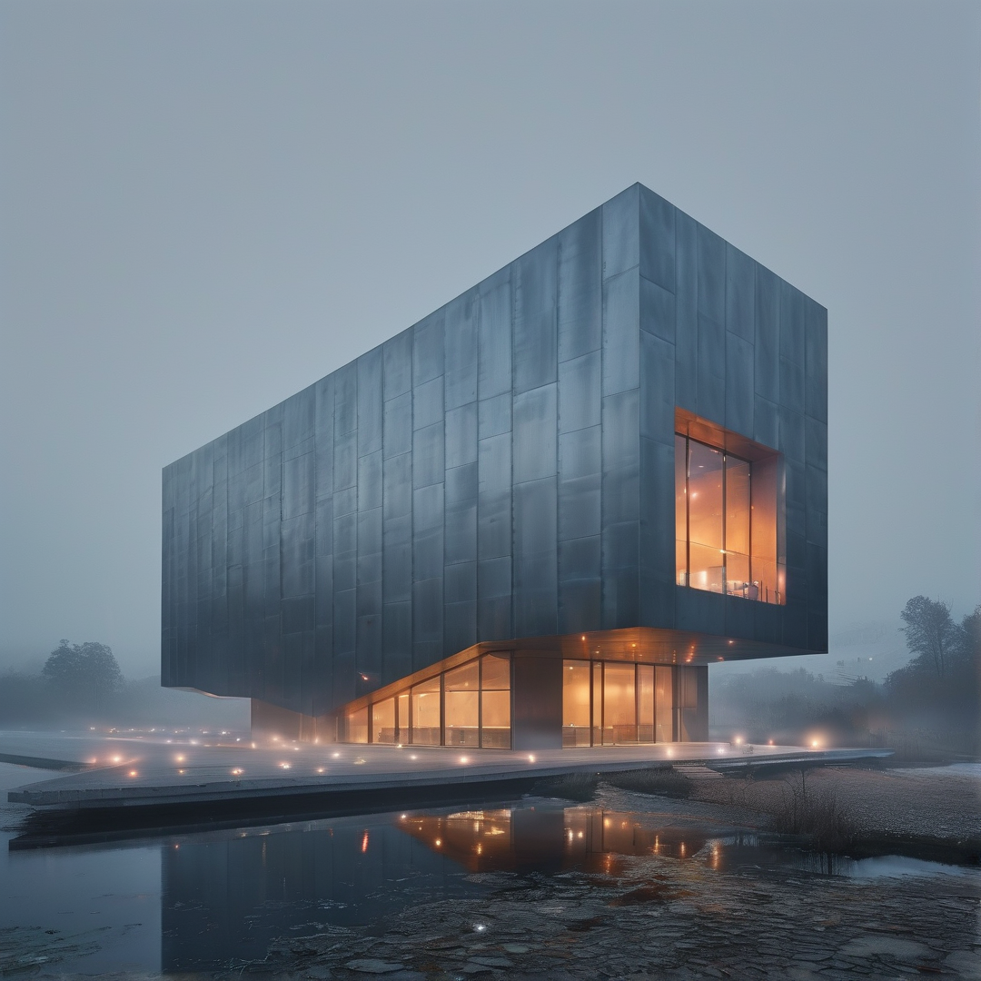 Modern Cubic House in Fog