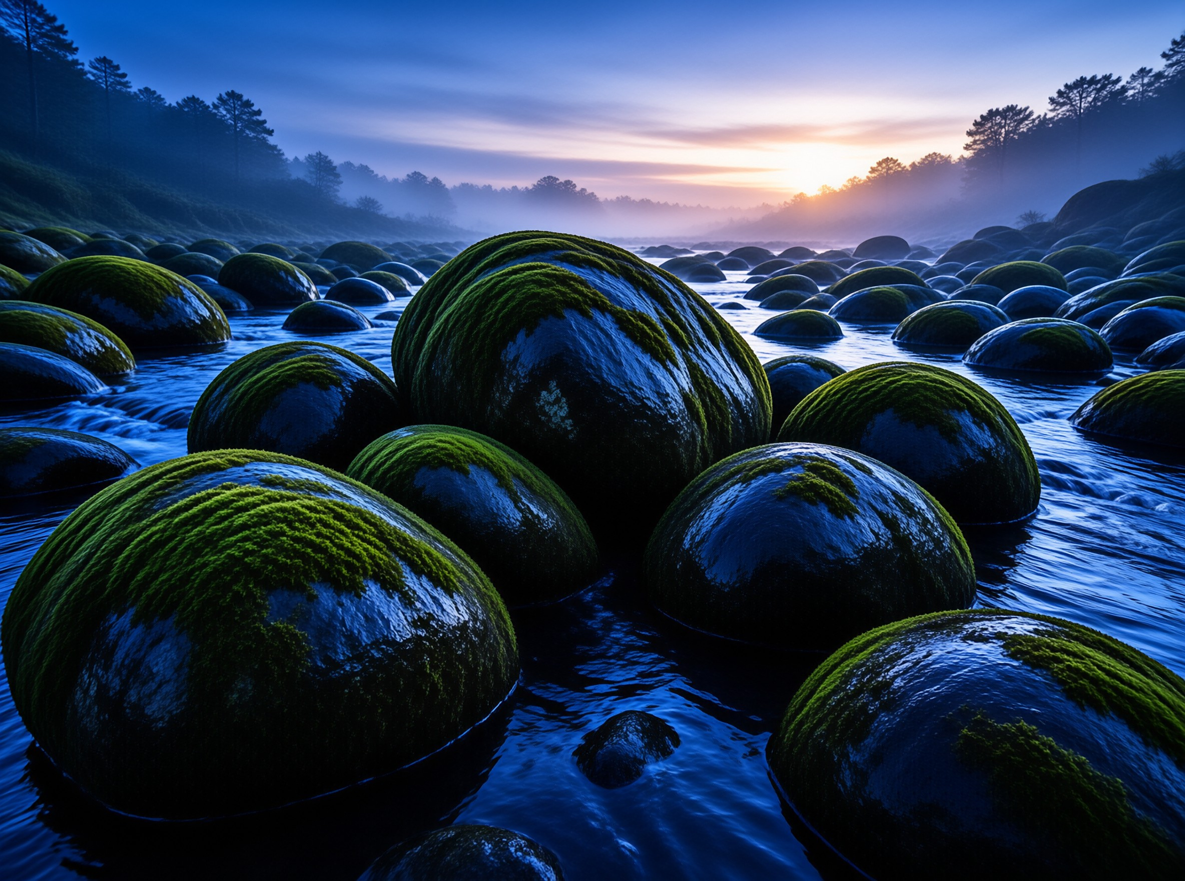 Tranquil Mossy River Scene