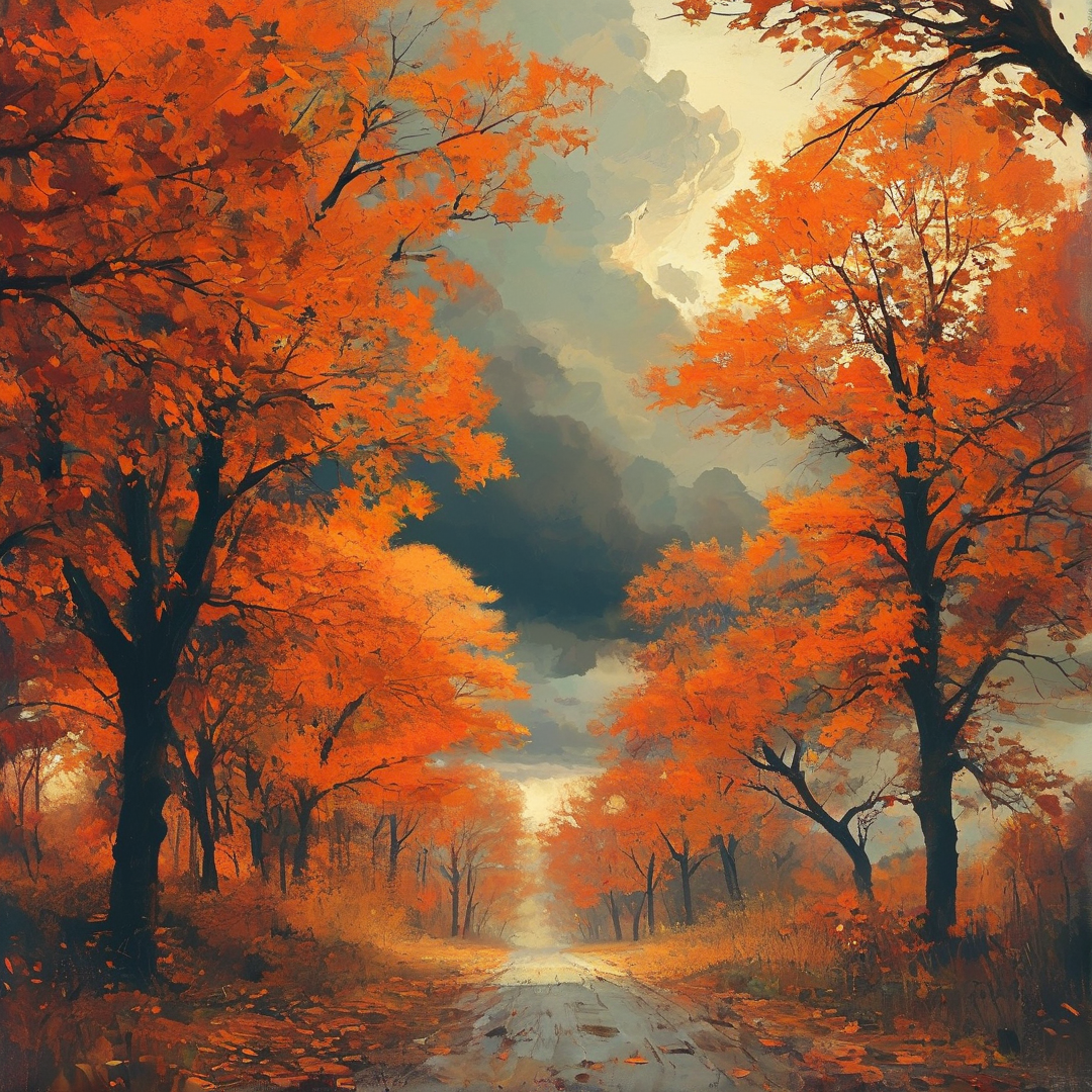Autumn Path with Dramatic Sky