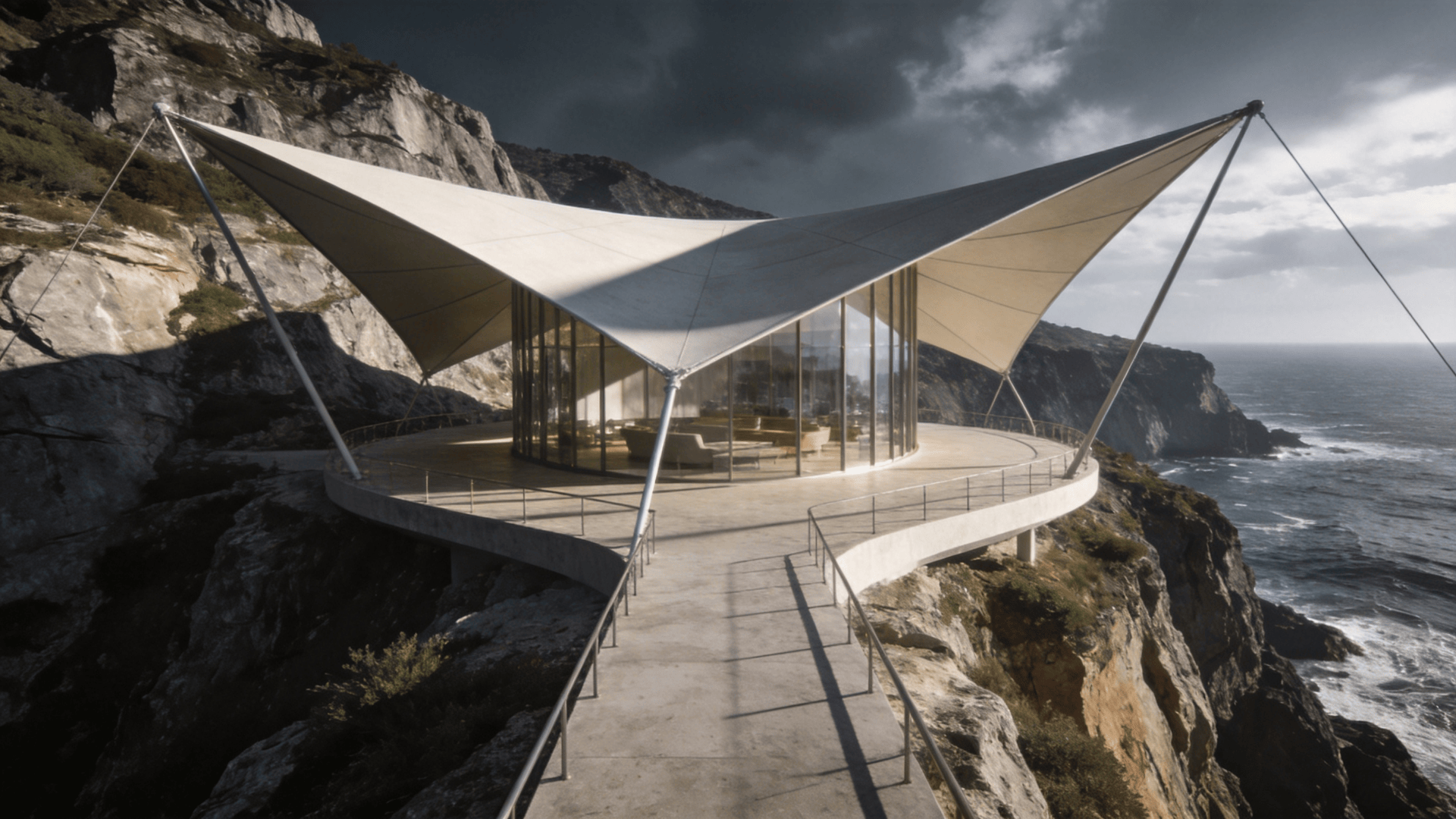 Pavilion with Tensile Structure — Coastal Cliff