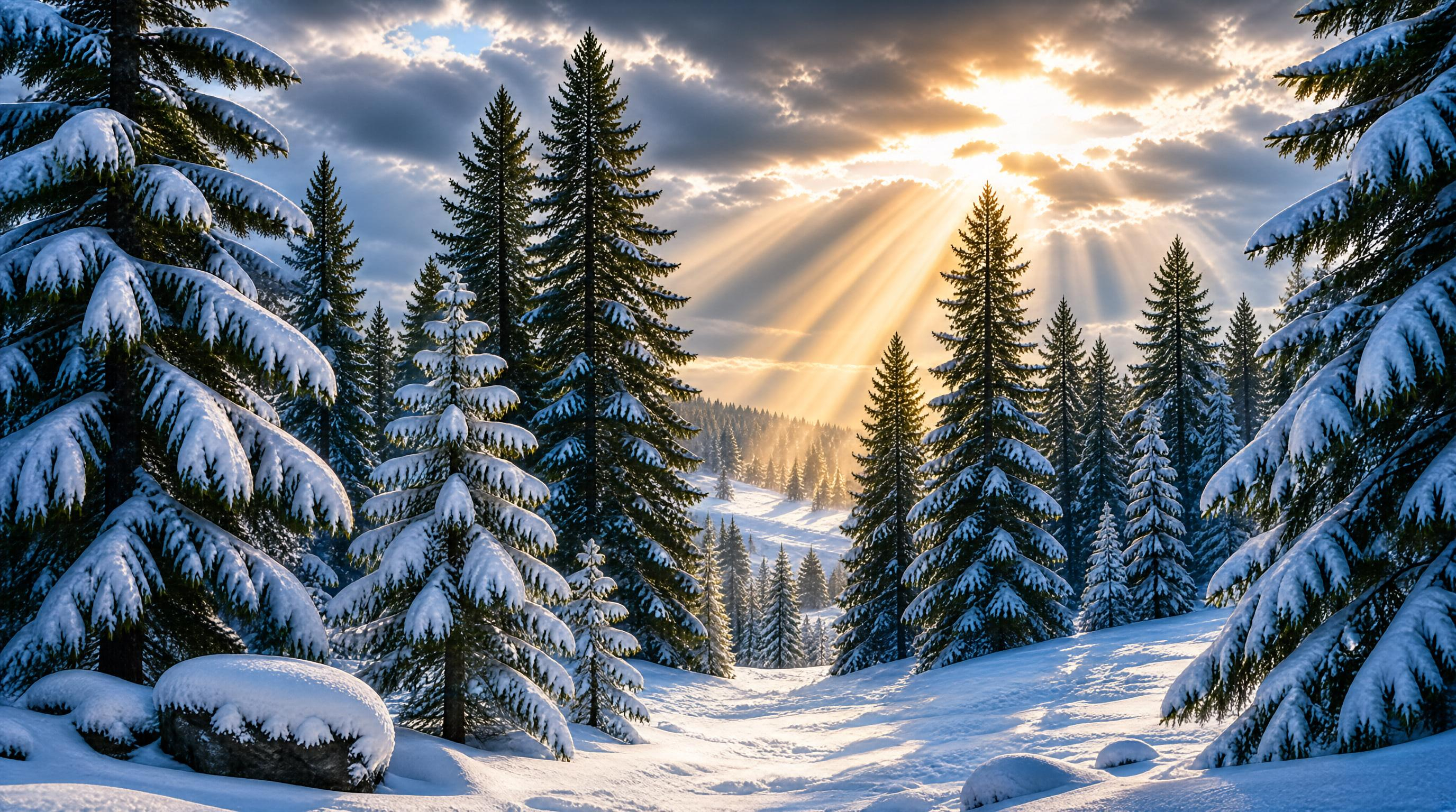 Sunlit Winter Forest Landscape