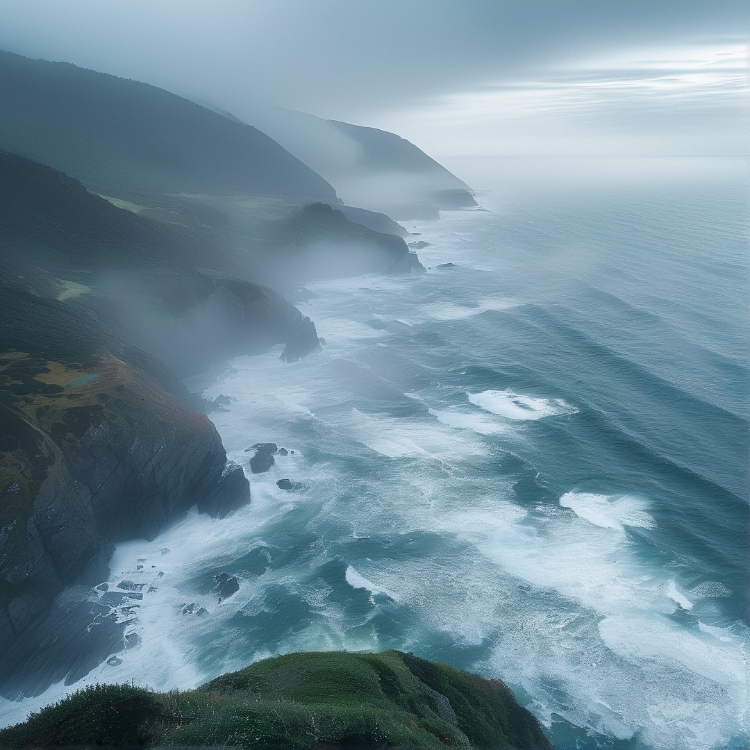Misty Coastal Cliffs